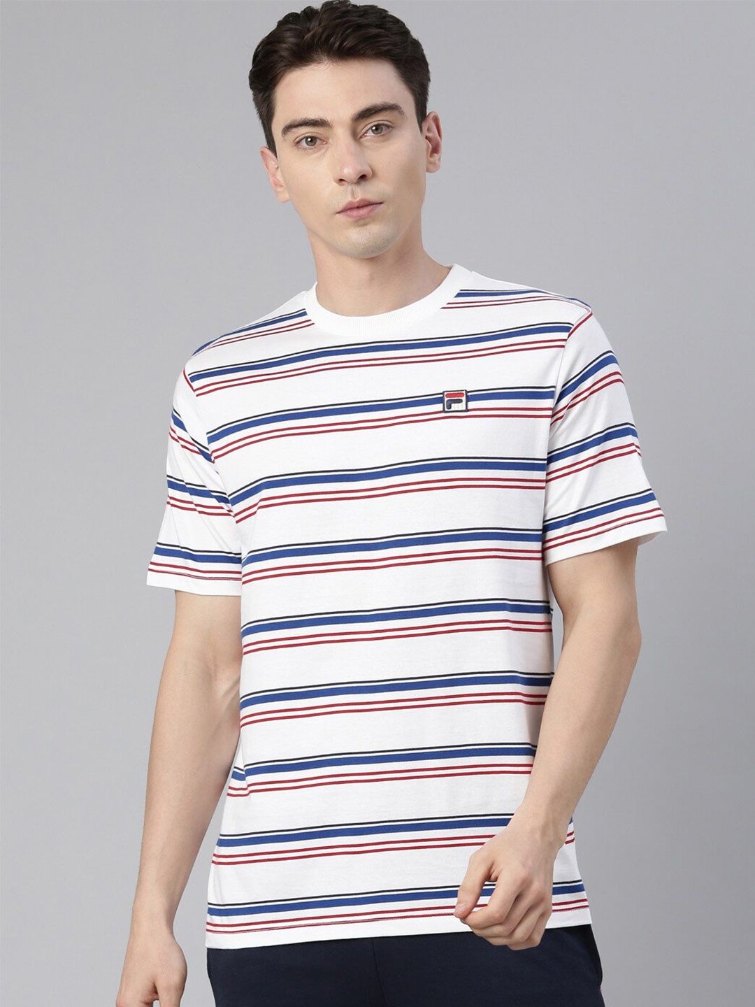 

FILA Men Striped Cotton T-shirt, White