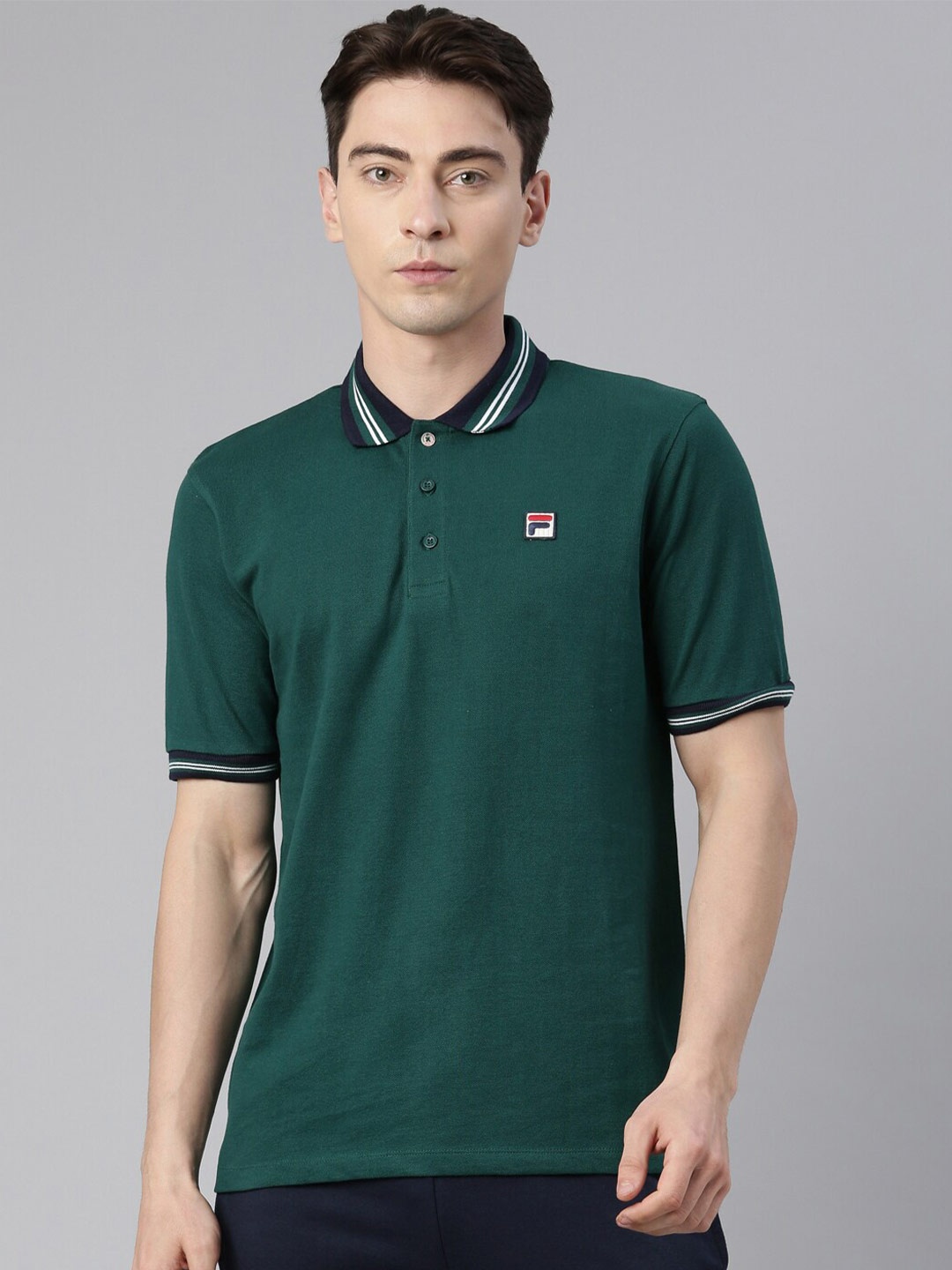 

FILA Men Short Sleeves Cotton Polo Collar T-shirt, Green