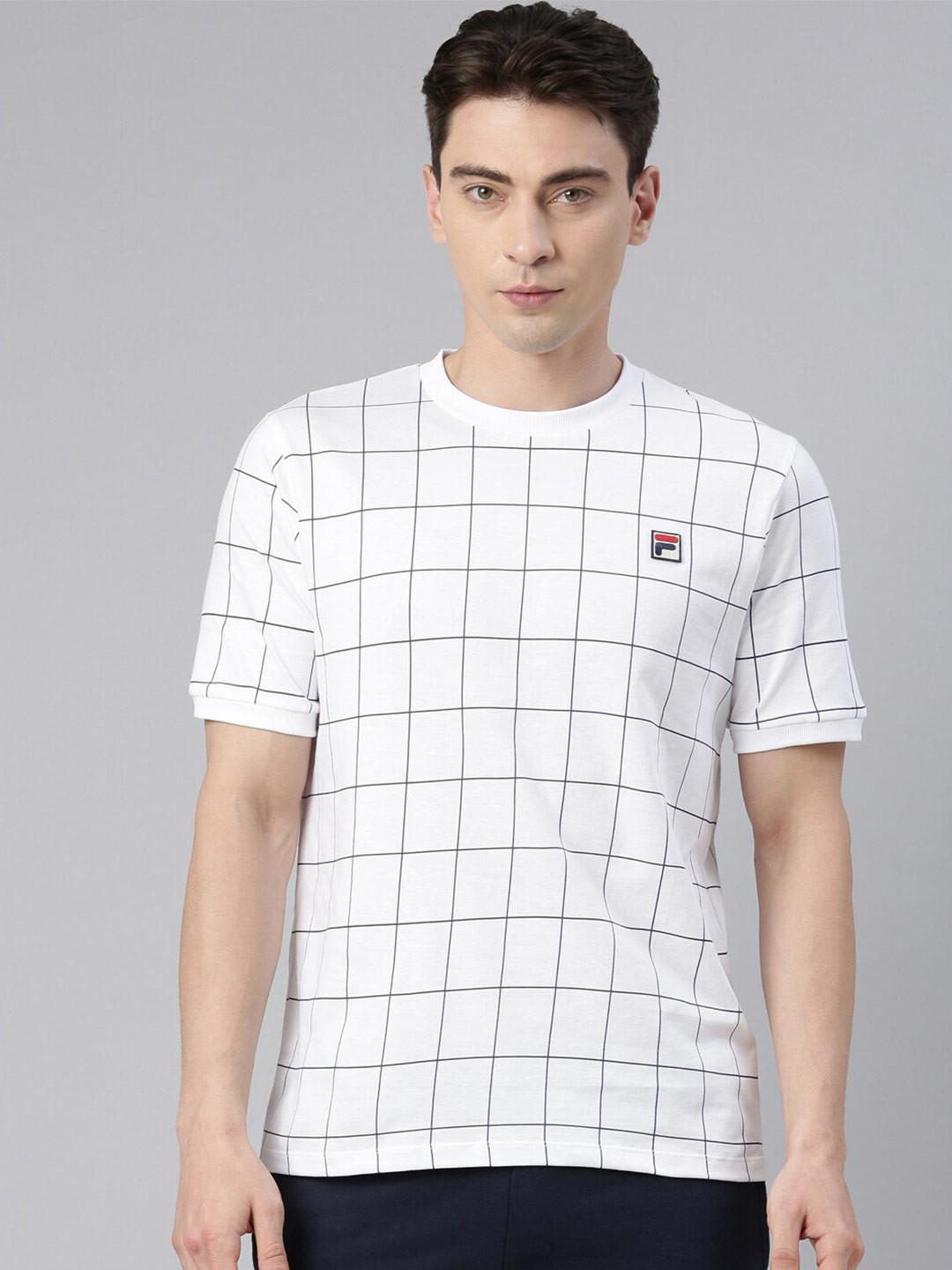 

FILA Men Checked Cotton T-shirt, White