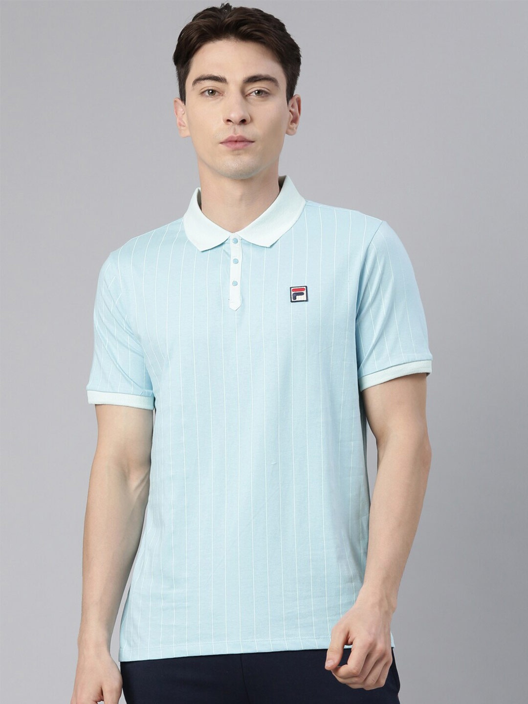 

FILA Men Striped Polo Collar Cotton T-shirt, Blue