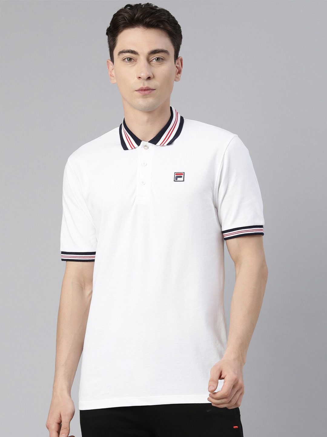 

FILA Men Polo Collar Cotton T-shirt, White
