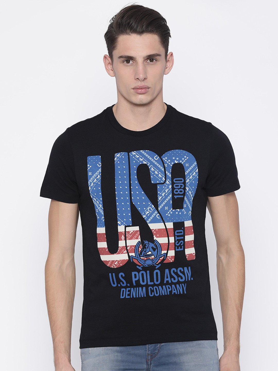 

U.S. Polo Assn. Denim Co. Men Black Printed Round Neck T-shirt