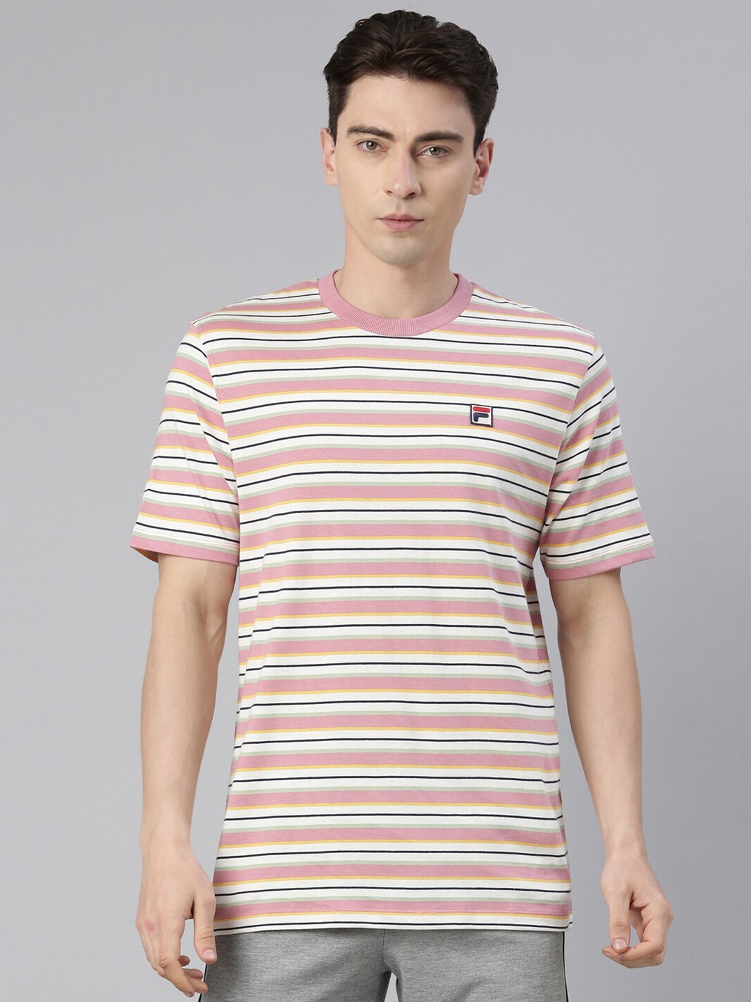 

FILA Men Striped Cotton T-shirt, White