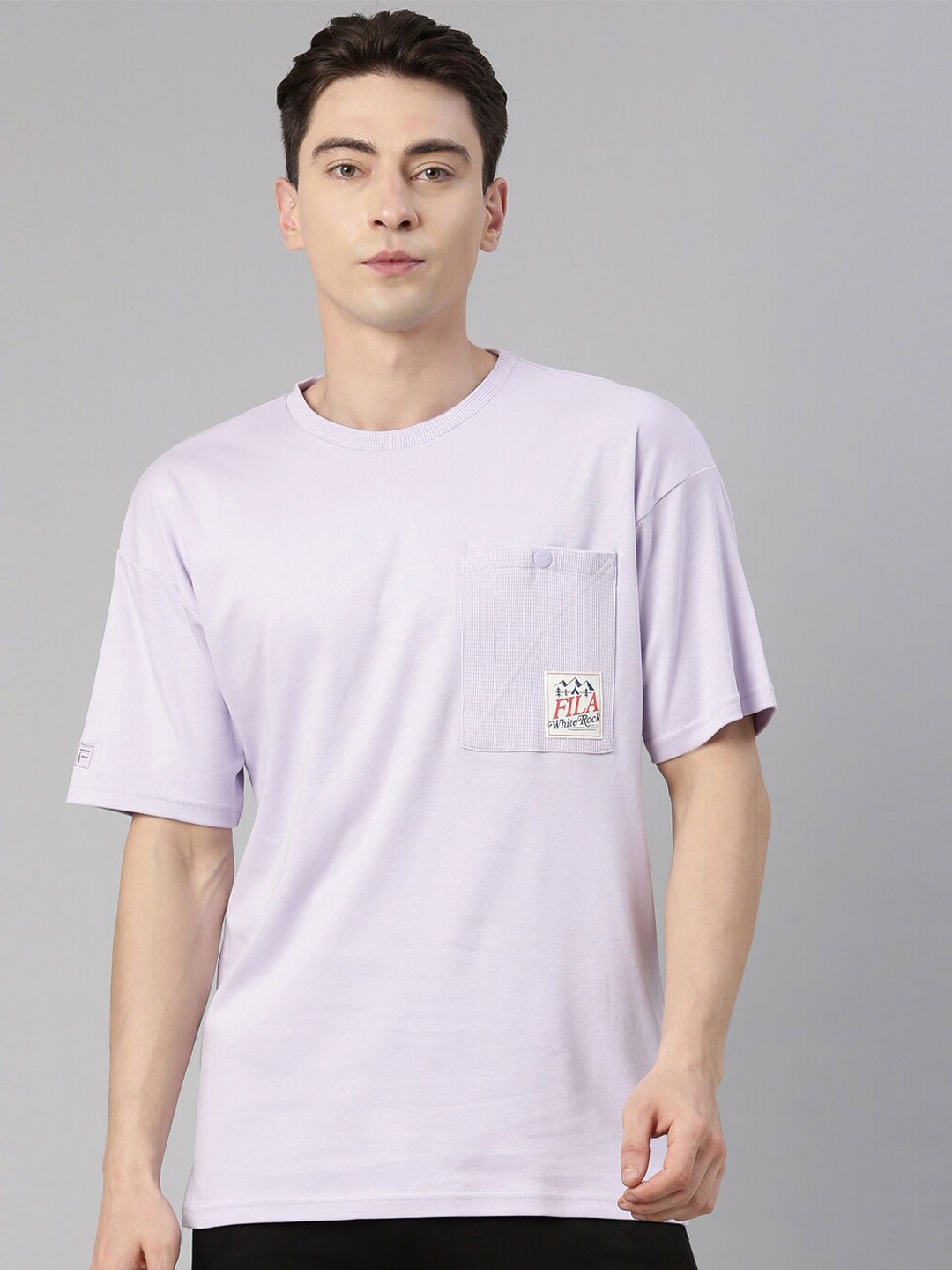 

FILA Men Round Neck Cotton T-shirt, Purple