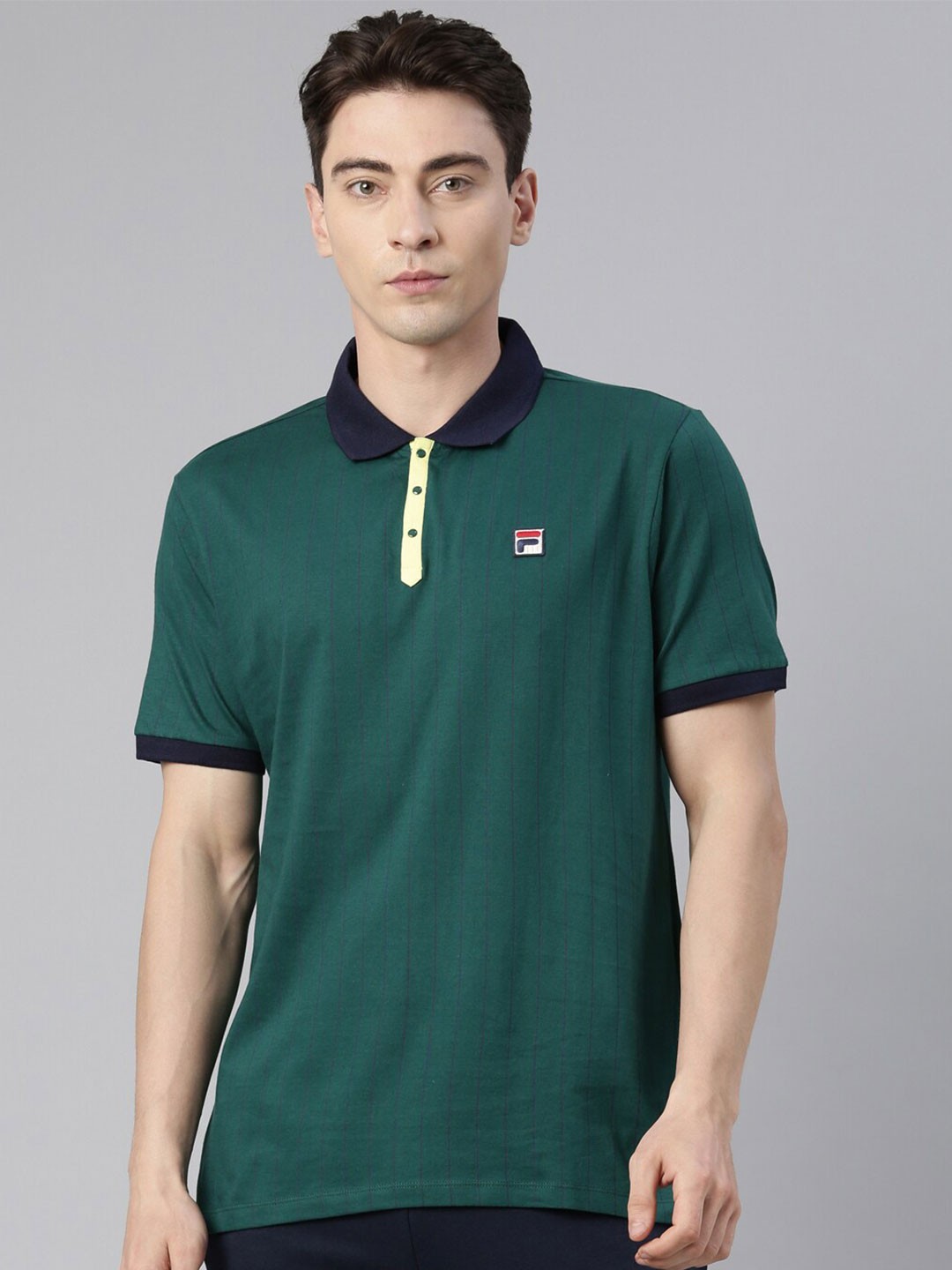 

FILA Men Polo Collar Applique Cotton T-shirt, Green