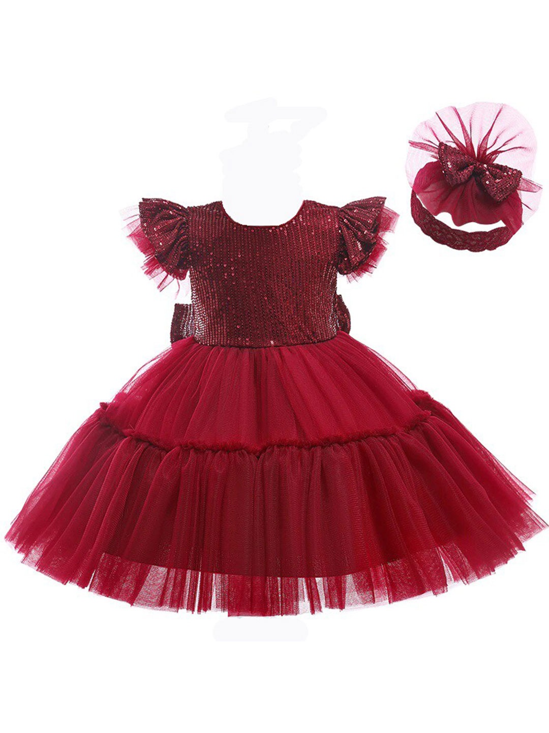 

R Cube Girls Satin Dress, Maroon