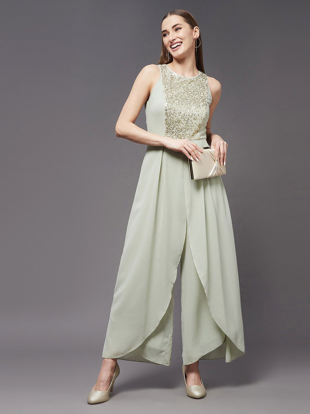 

Miss Chase Sequined Detail Layered Jumpsuit, Green