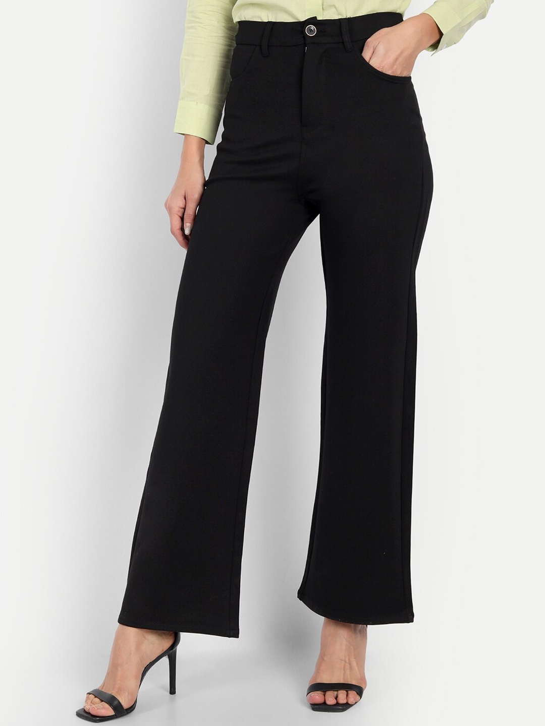 

BROADSTAR Women Relaxed Straight Leg Loose Fit High-Rise Easy Wash Trousers, Black