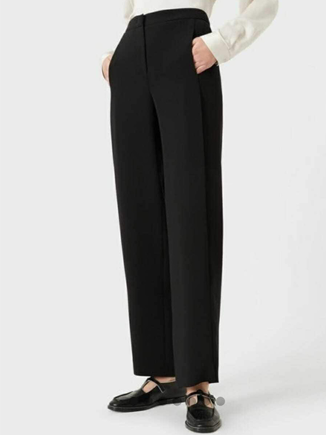 

BROADSTAR Women Relaxed Straight Leg Loose Fit High-Rise Easy Wash Trousers, Black