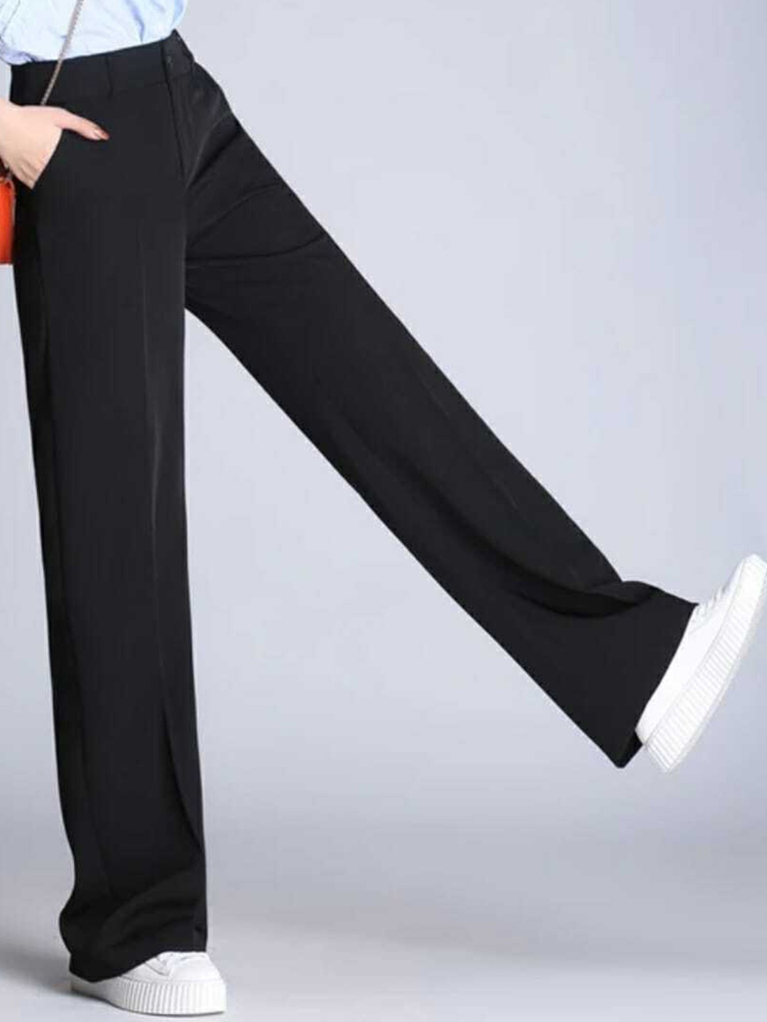 

BROADSTAR Women Relaxed Straight Leg Loose Fit High-Rise Easy Wash Trousers, Black