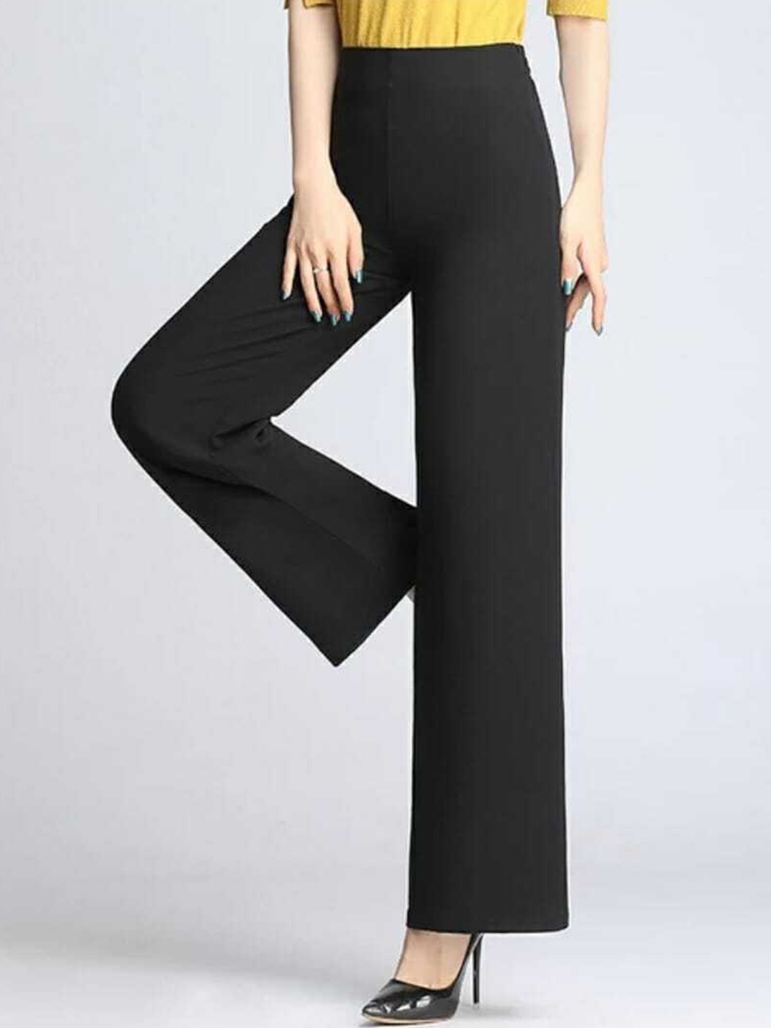 

BROADSTAR Women Relaxed Straight Leg Loose Fit High-Rise Parallel Trousers, Black