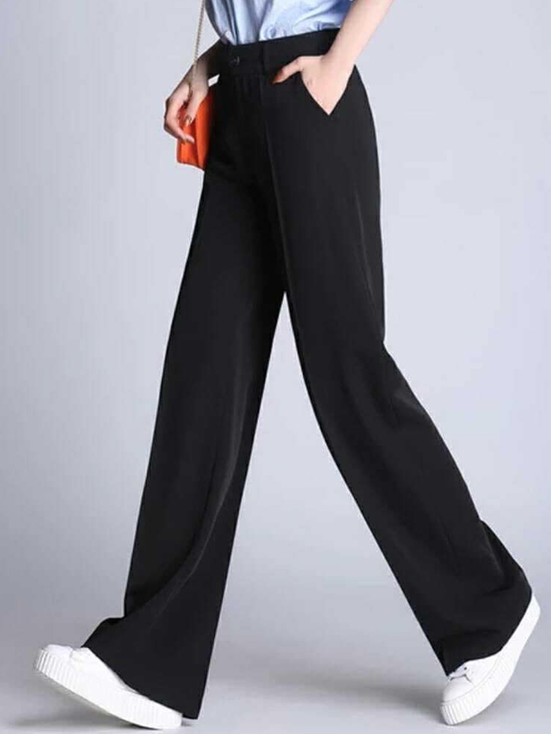 

BROADSTAR Women Relaxed Straight Leg Loose Fit High-Rise Easy Wash Trousers, Black