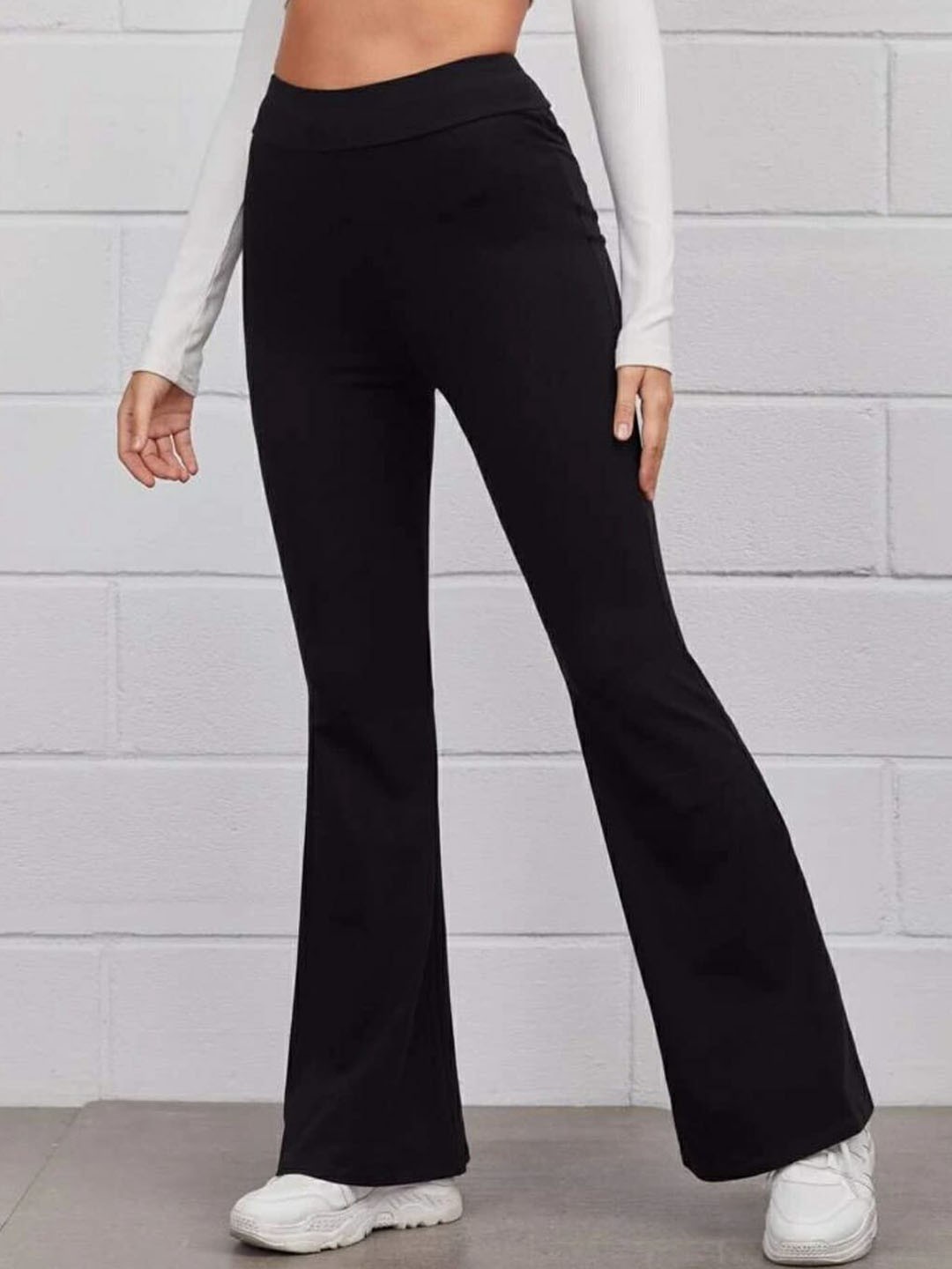 

BROADSTAR Women Relaxed Straight Leg Flared High-Rise Bootcut Trousers, Black