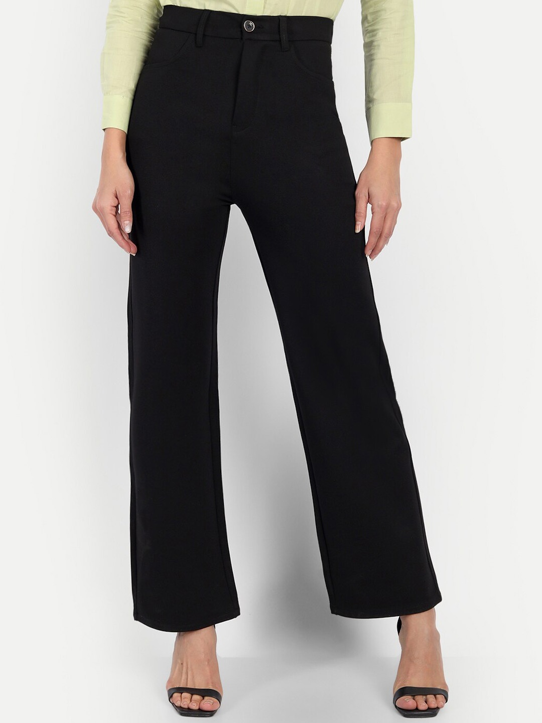 

BROADSTAR Women Relaxed Straight Leg Loose Fit High-Rise Easy Wash Trousers, Black