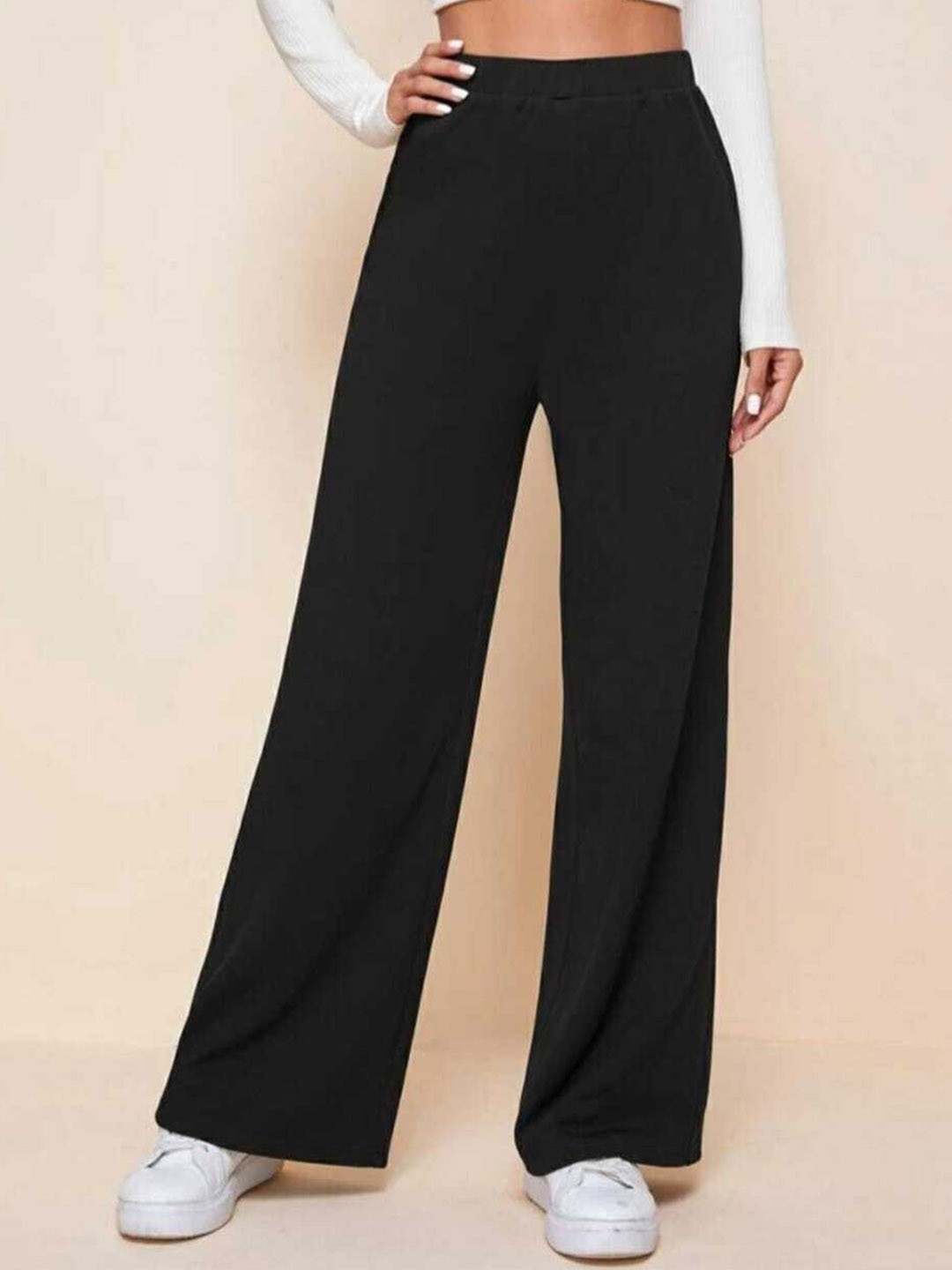 

BROADSTAR Women Relaxed Straight Leg Loose Fit High-Rise Easy Wash Trousers, Black