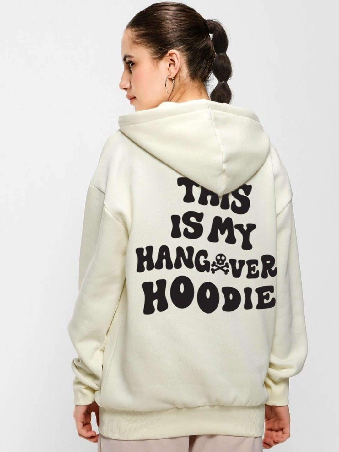 

Bewakoof Women Printed Hooded Fleece Sweatshirt, Beige