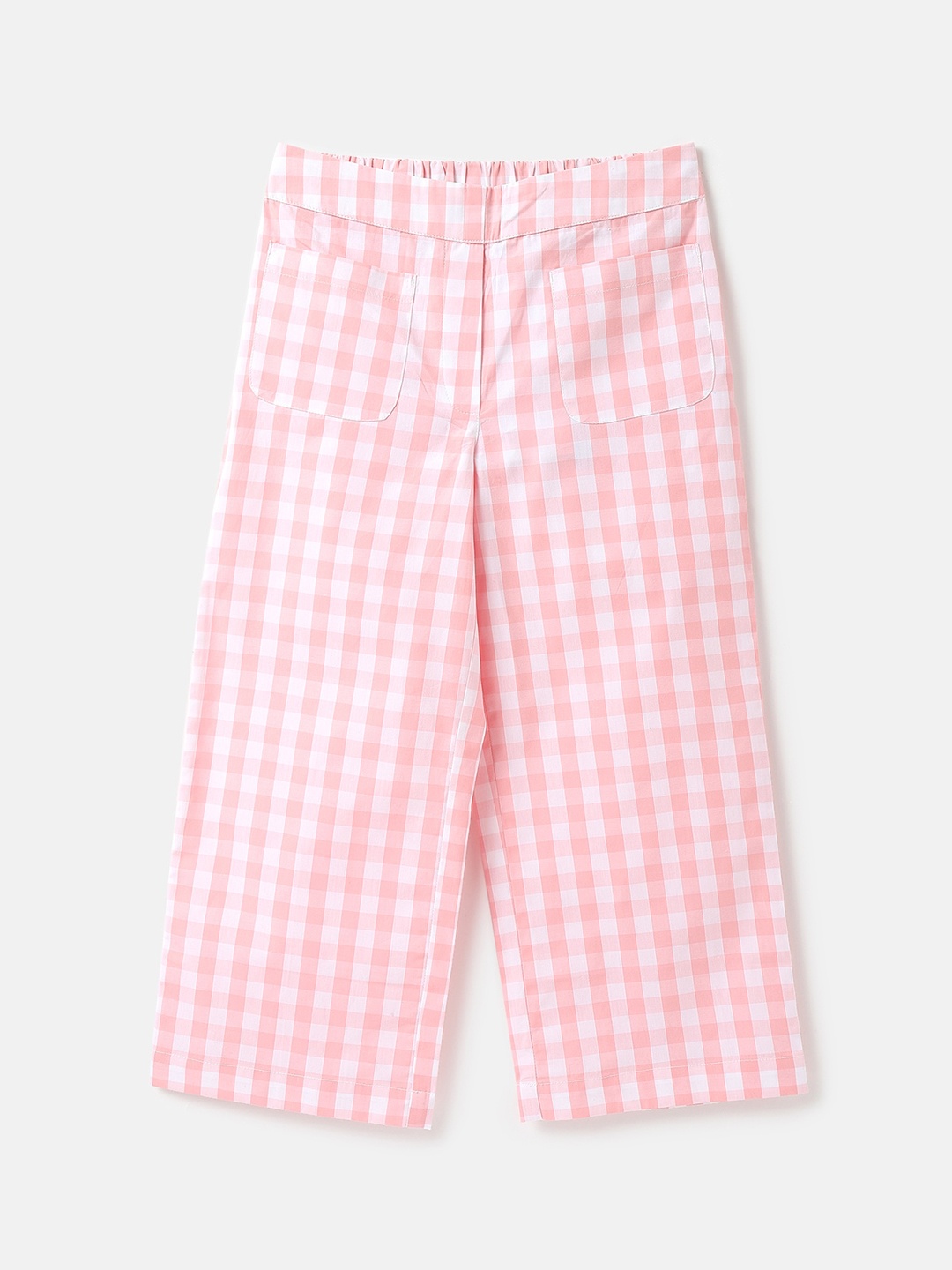 United Colors of Benetton Kids Girls Checked Regular Fit Trousers, Pink