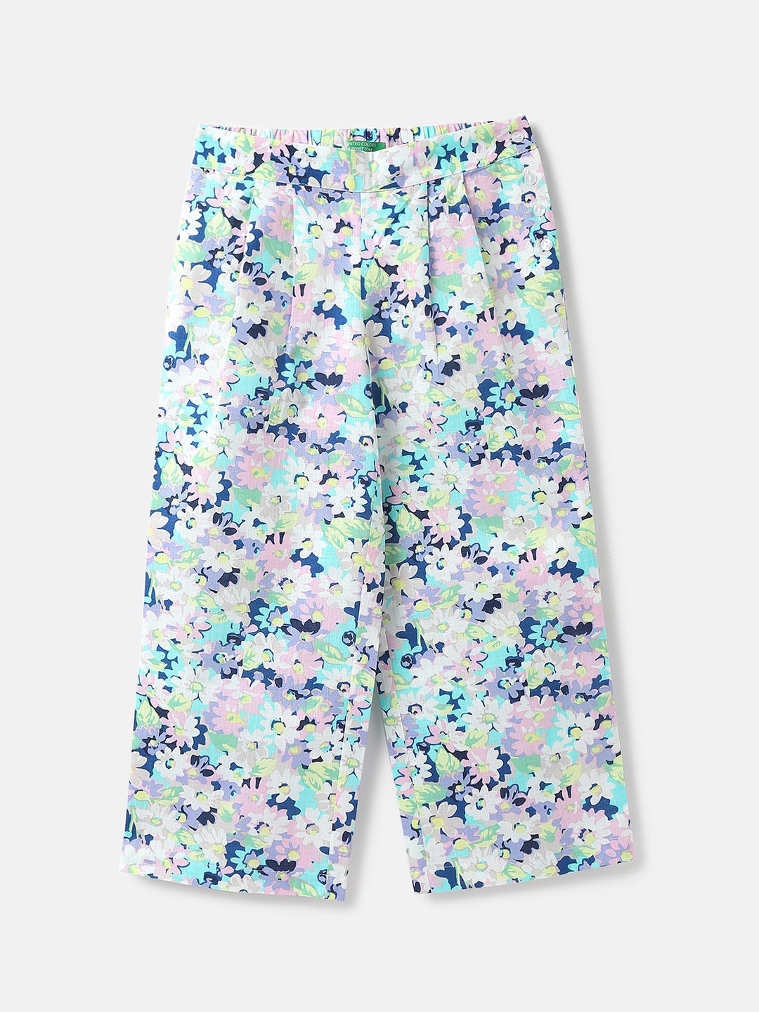 

United Colors of Benetton Girls Cotton Floral Printed Trousers, Blue