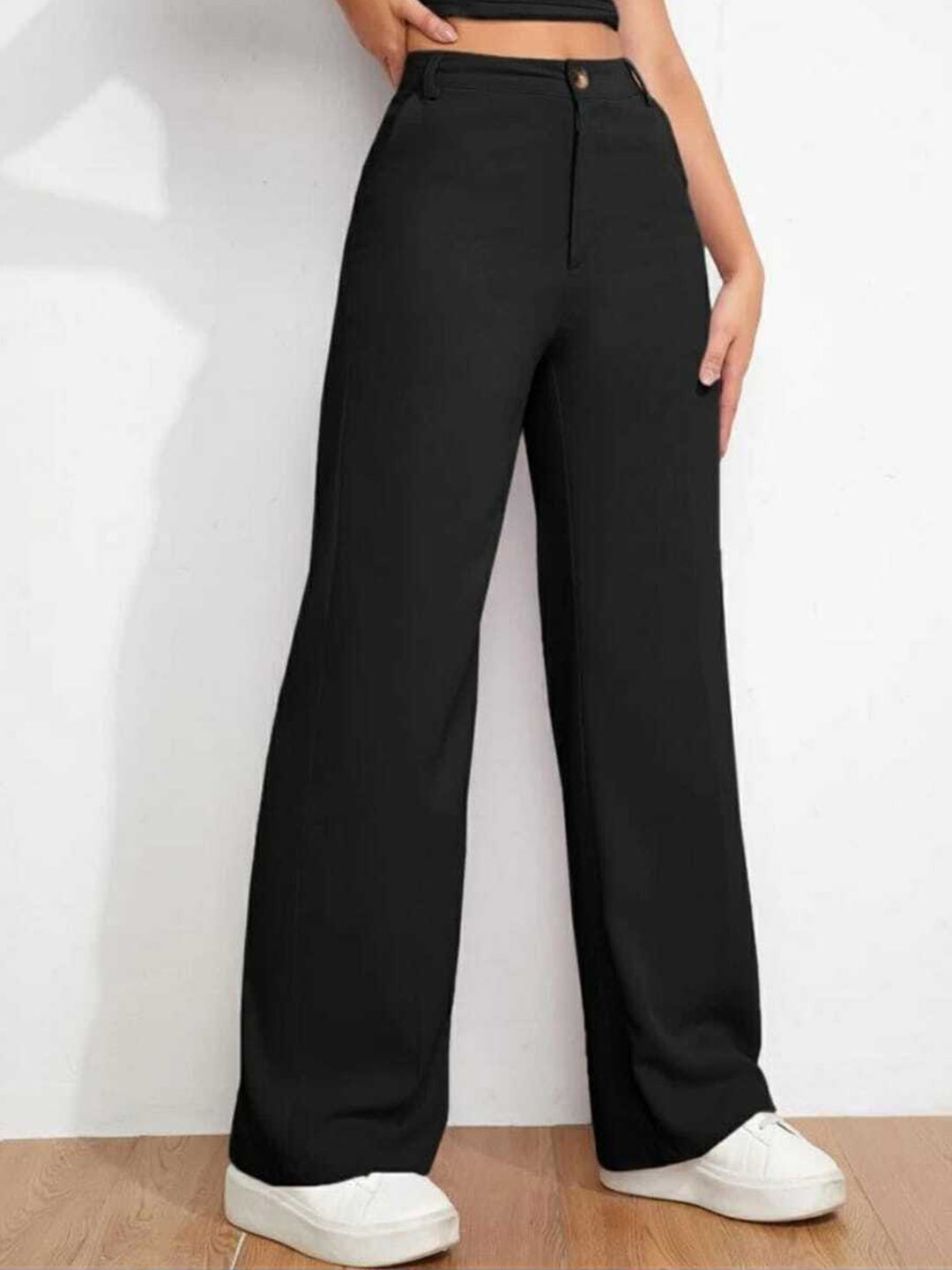 

Next One Women Relaxed Straight Leg Loose Fit High-Rise Easy Wash Trousers, Black