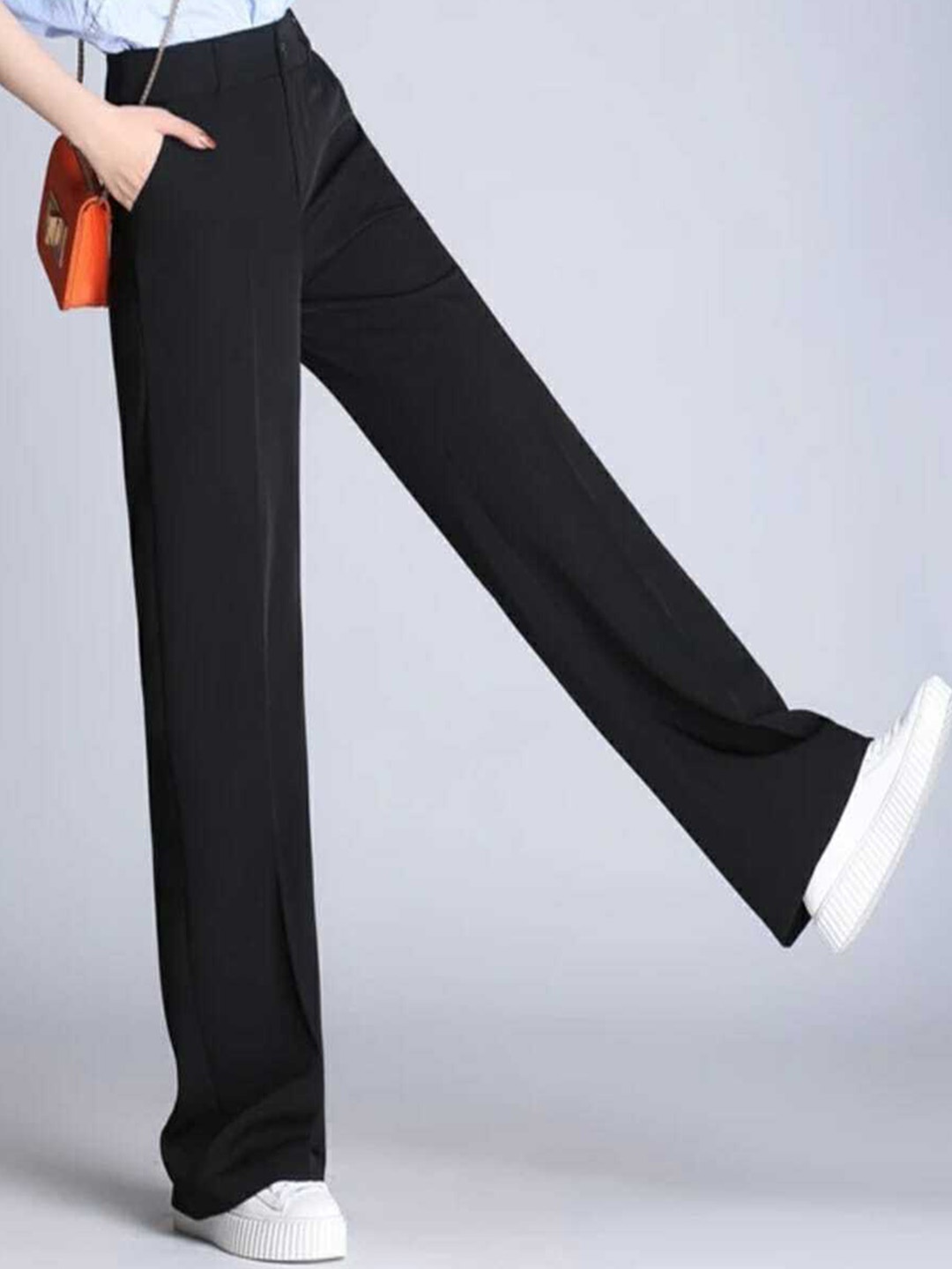 

Next One Women Relaxed Straight Leg Loose Fit High-Rise Easy Wash Trousers, Black