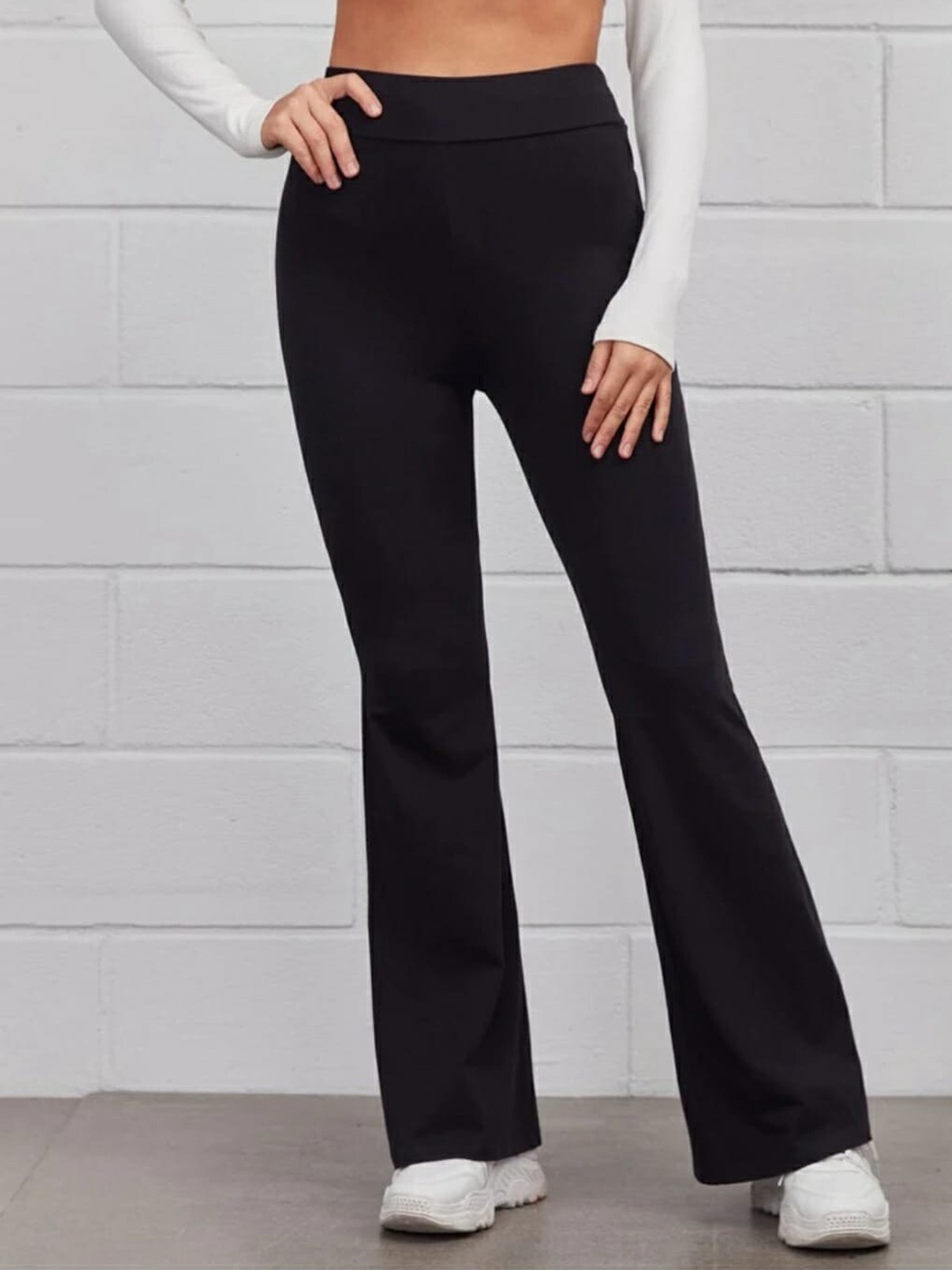 

Next One Women Solid Flared High-Rise Bootcut Trousers, Black