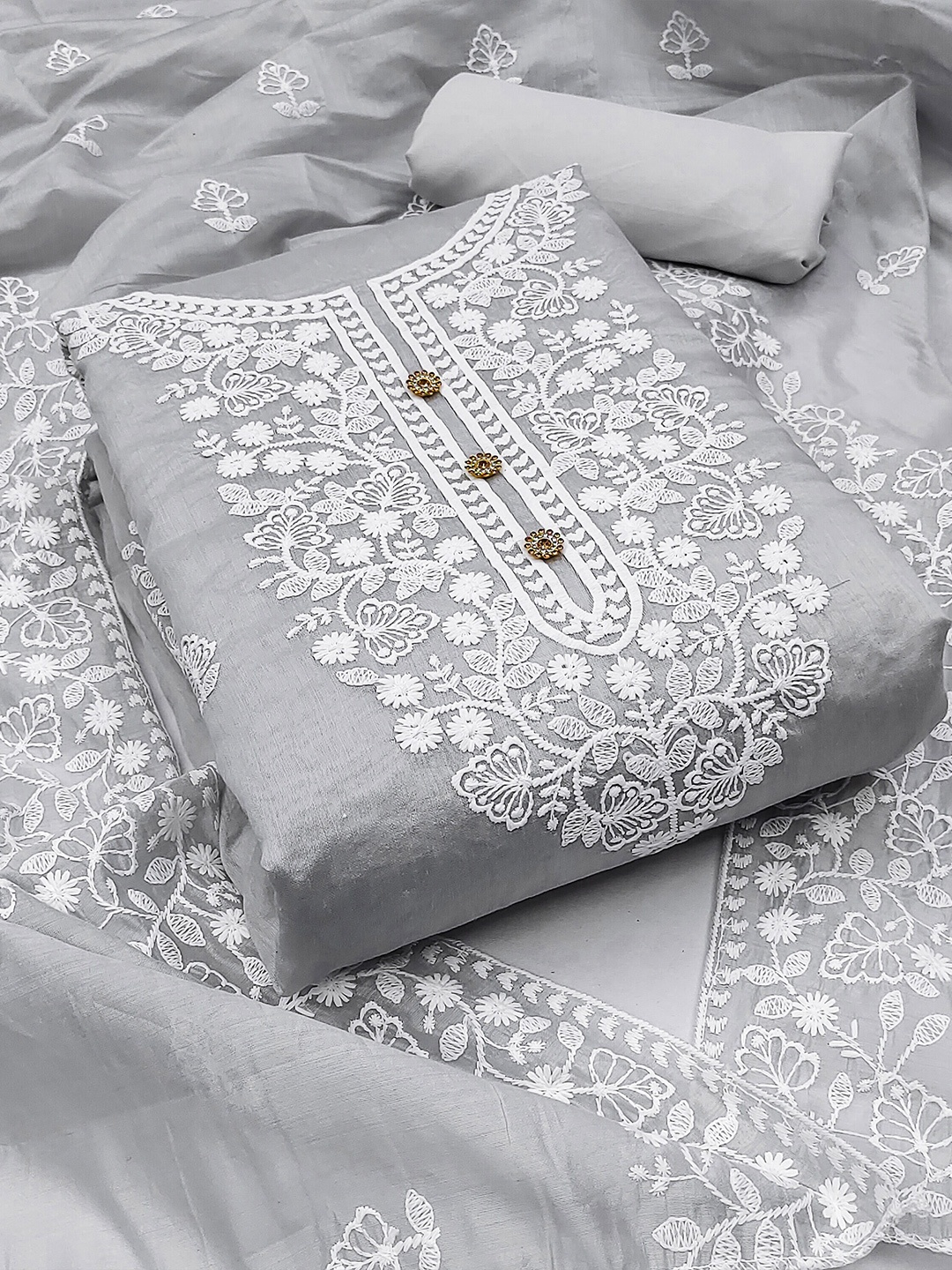 

KALINI Embroidered Unstitched Dress Material, Grey