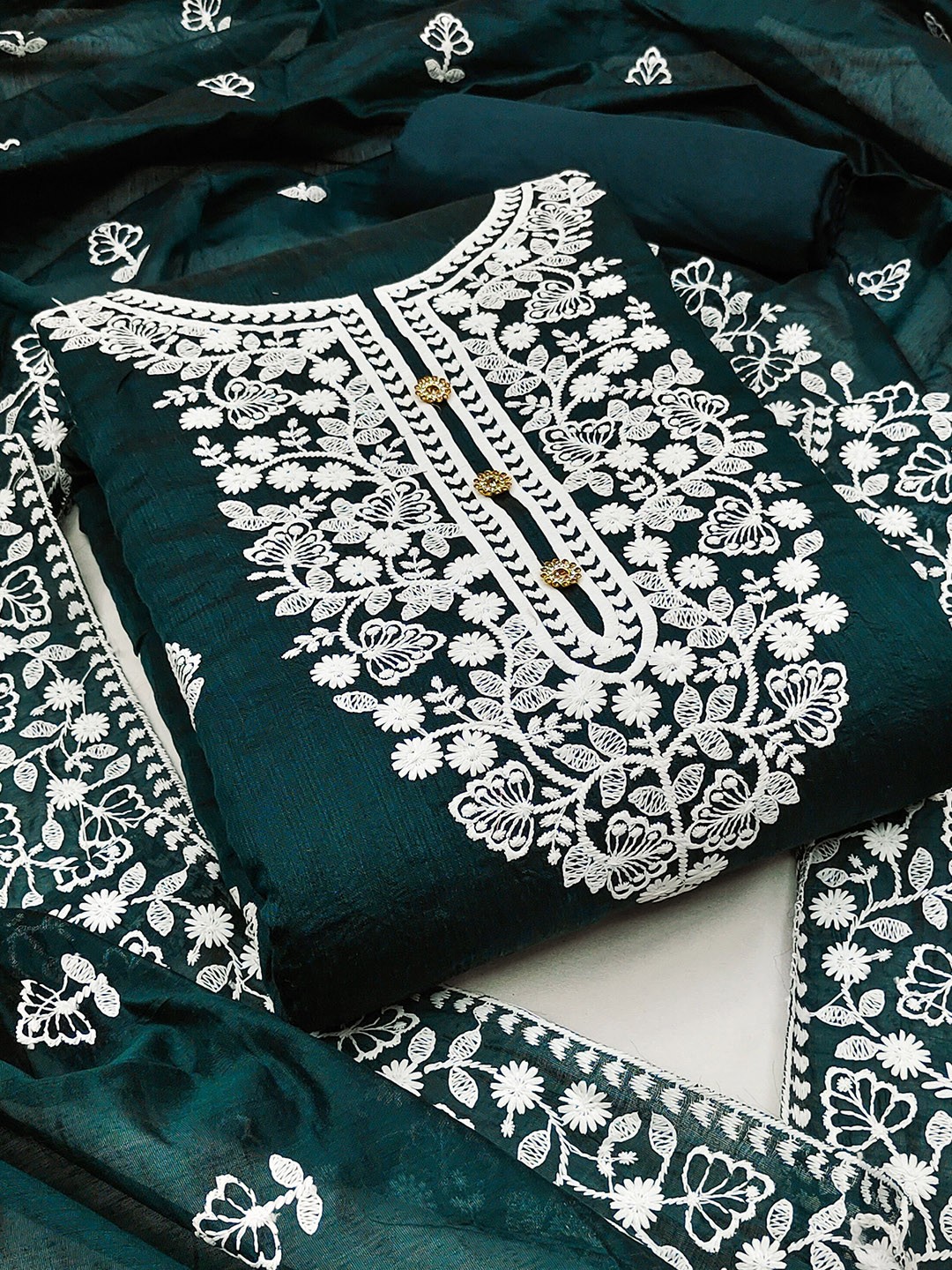 

KALINI Embroidered Unstitched Dress Material, Green