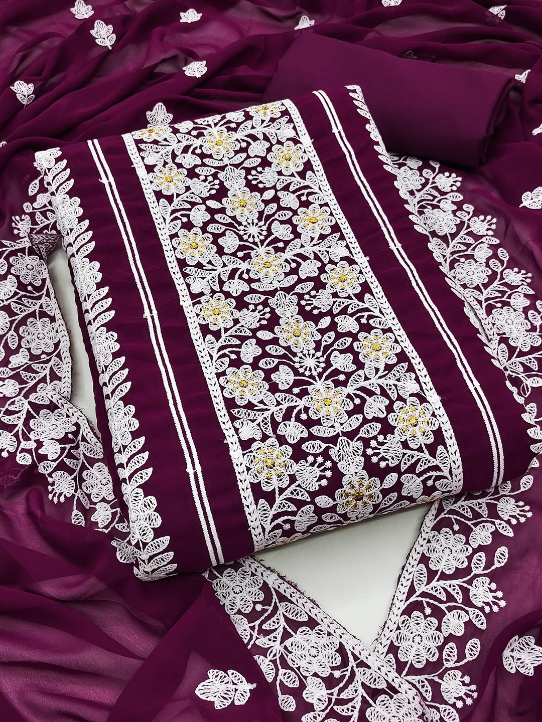 

KALINI Embroidered Unstitched Dress Material, Purple
