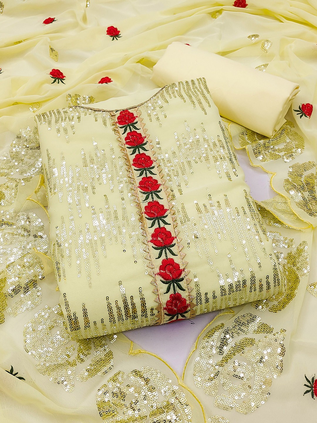 

KALINI Embroidered Unstitched Dress Material, Yellow
