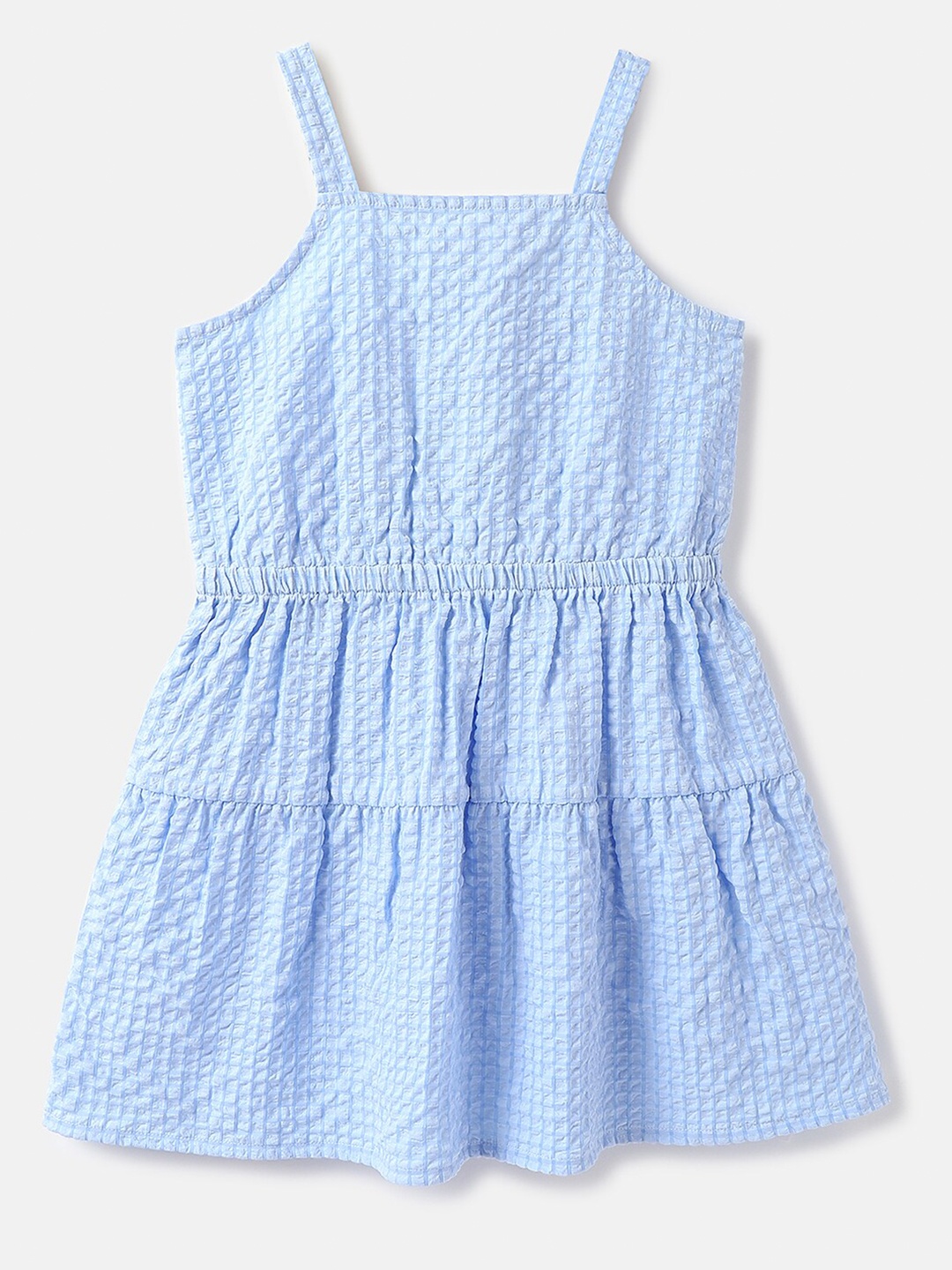 

United Colors of Benetton Girls Striped Shoulder Strap Dress, Blue