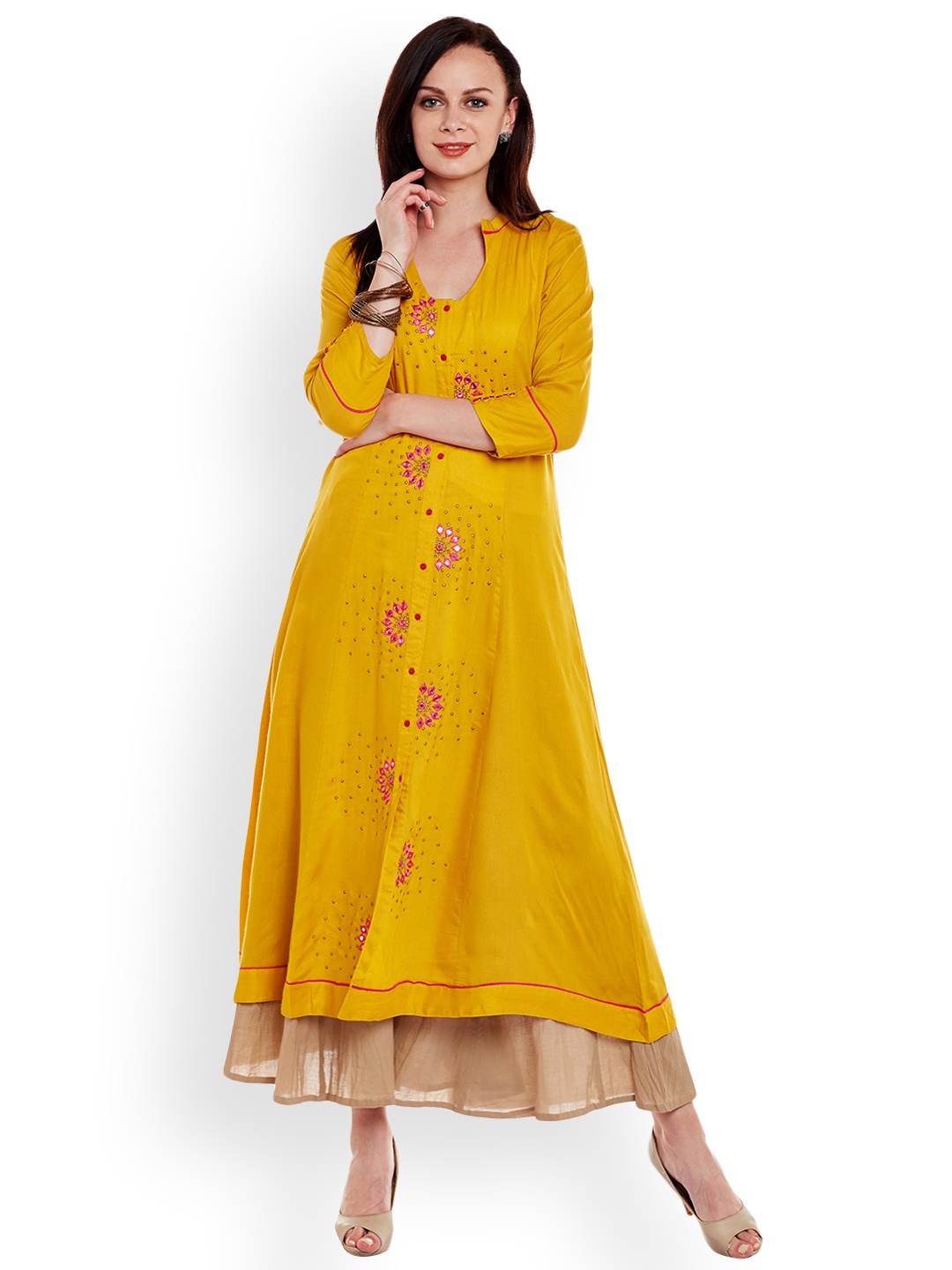 

Varanga Mustard Viscose Embroidery Kurta With Palazzo