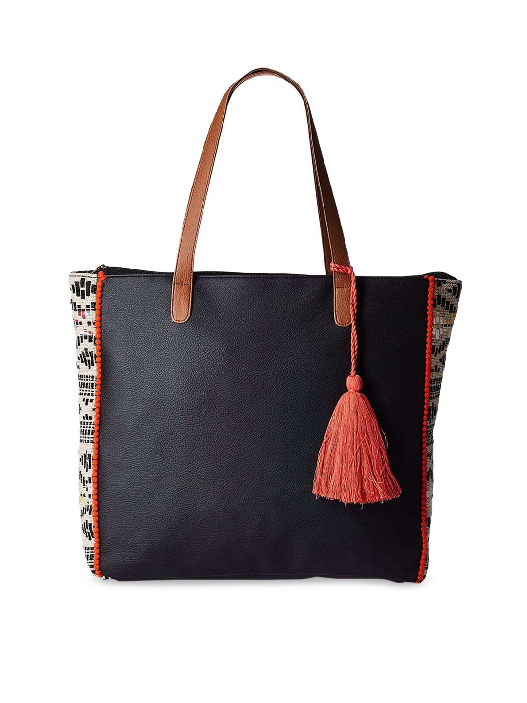

Kanvas Katha Structured Handheld Bag with Tasselled, Black