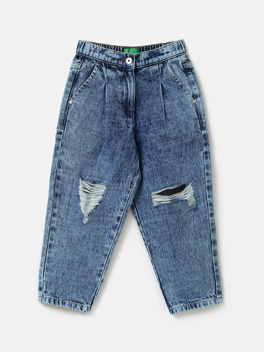 

United Colors of Benetton Girls Mildly Distressed Heavy Fade Jeans, Blue