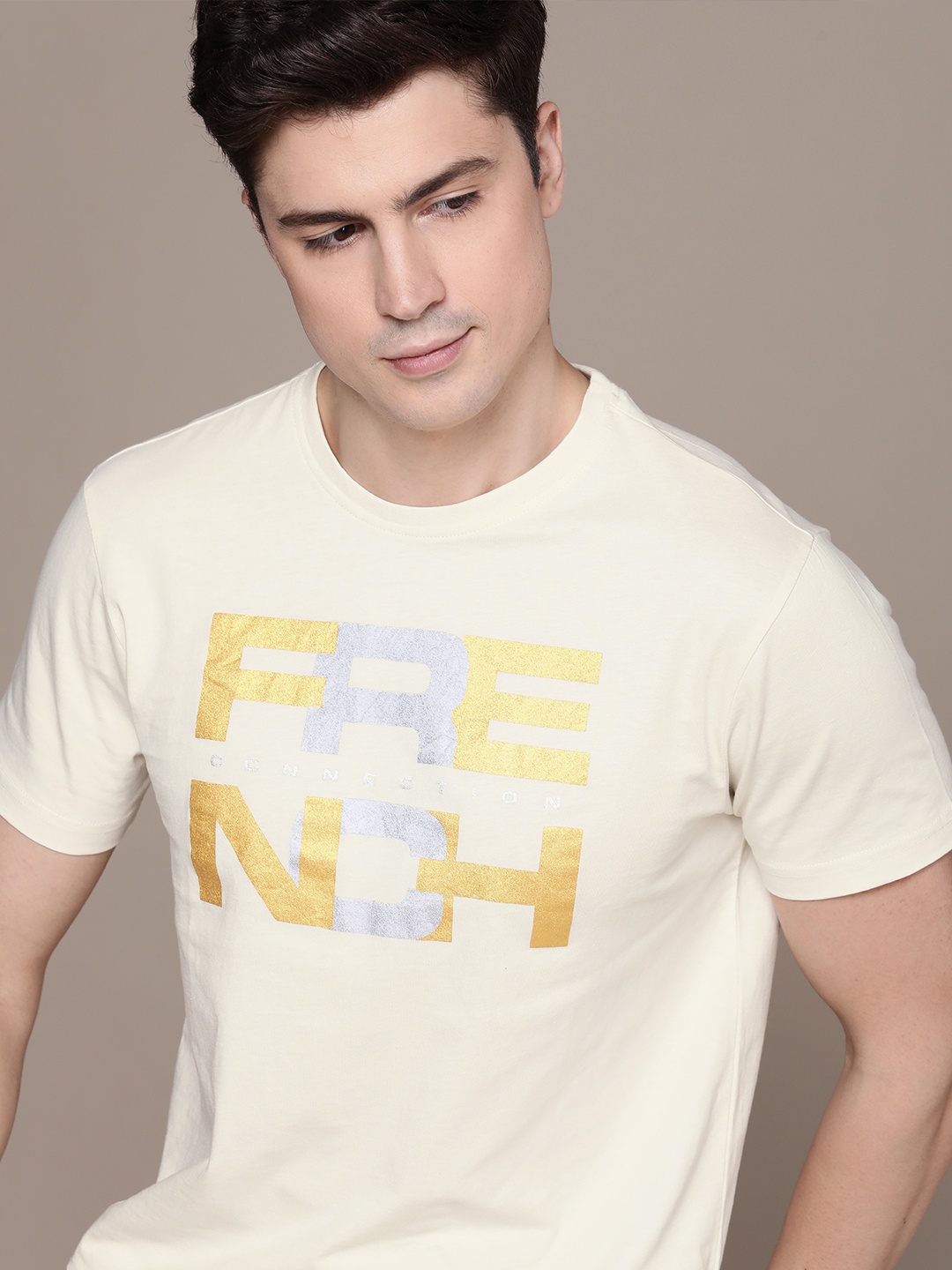 

French Connection Brand Logo Printed Pure Cotton T-shirt, White