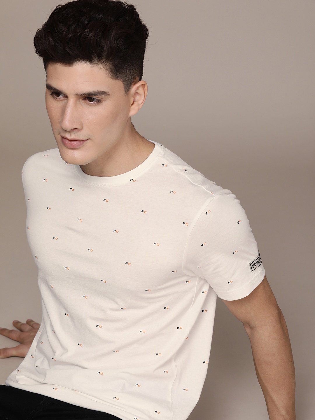 French Connection Men Pure Cotton Brand Logo Printed T-shirt, White