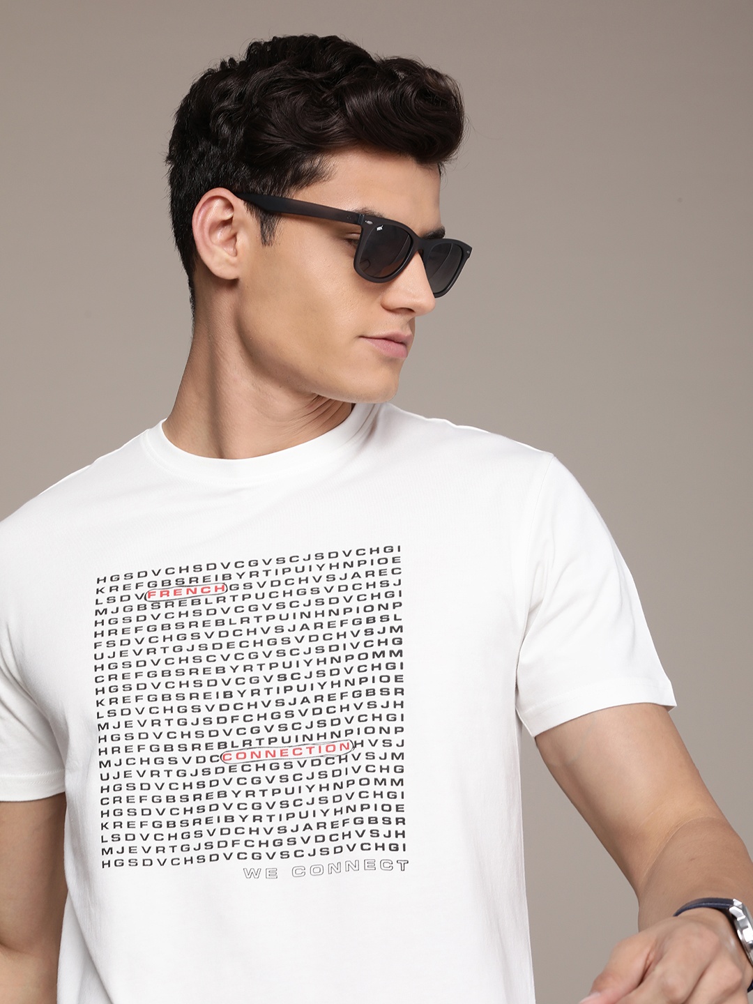 

French Connection Men Typography Printed Pure Cotton T-shirt, White