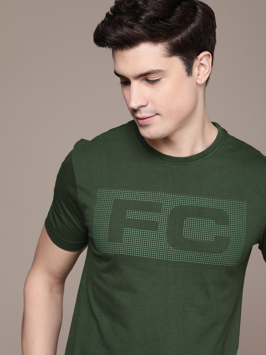 

French Connection Brand Logo Pure Cotton Applique T-shirt, Olive
