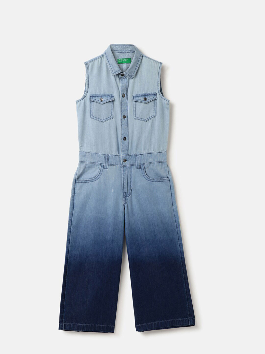 

United Colors of Benetton Girls Ombre Spread Collar Basic Jumpsuit, Blue