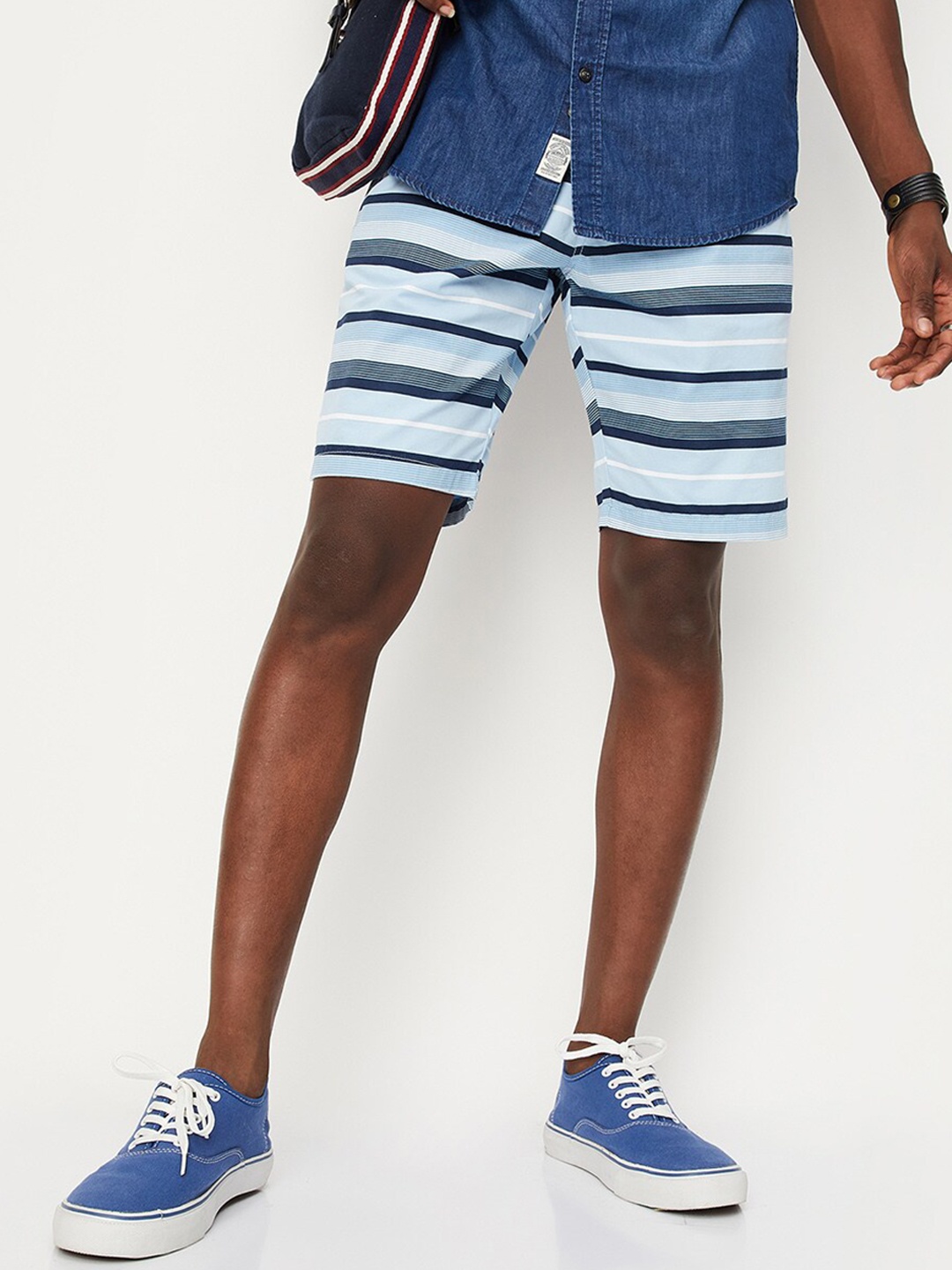 

max Men Blue Striped Cotton Shorts