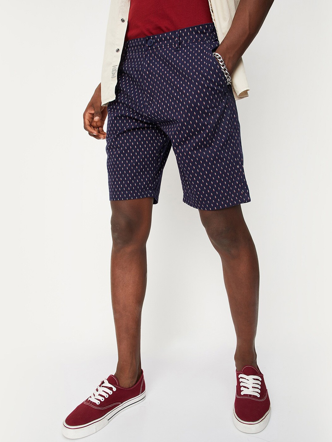 

max Men Printed Regular Fit Pure Cotton Shorts, Blue
