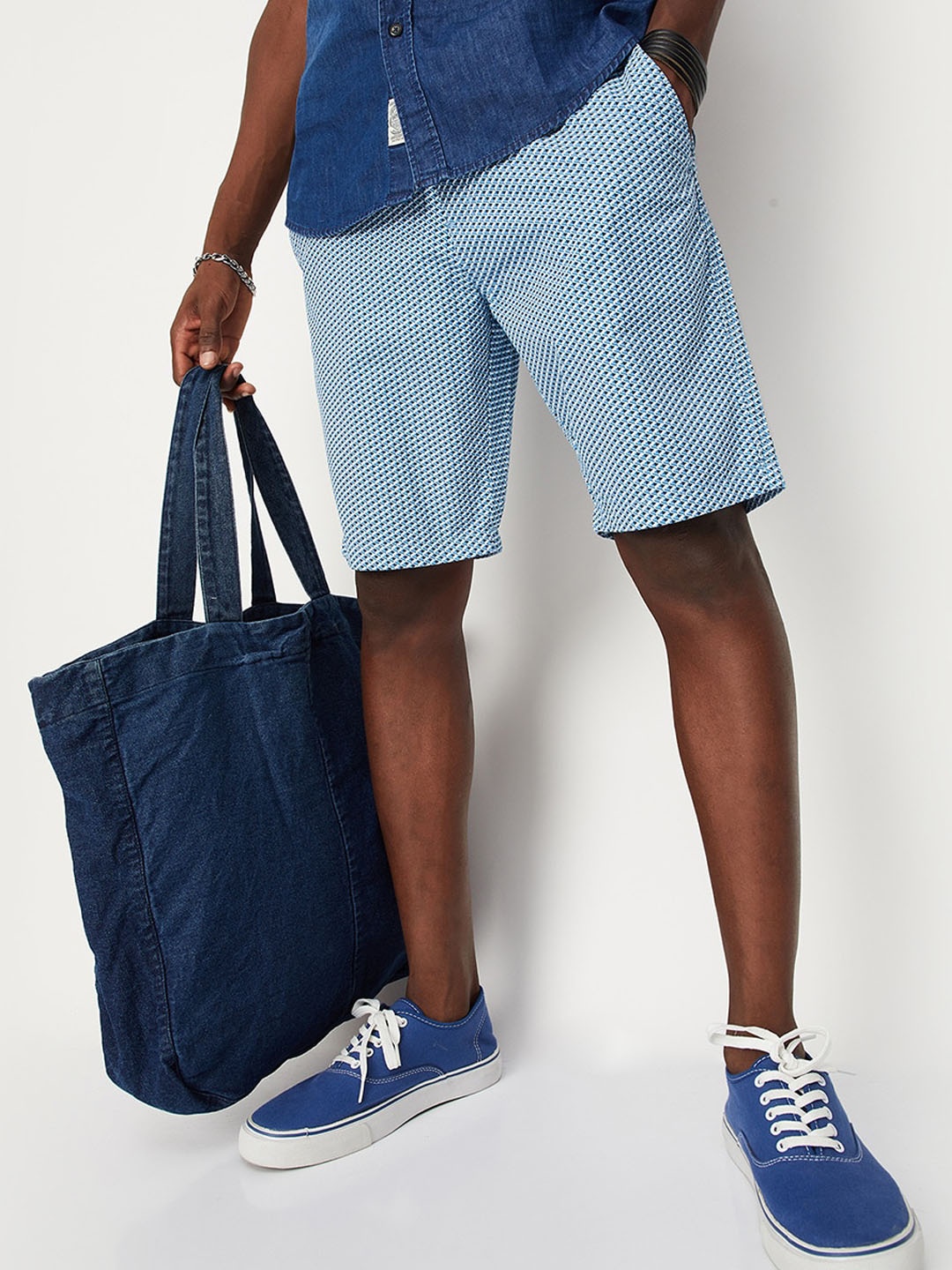 

max Men Cotton Denim Shorts, Blue