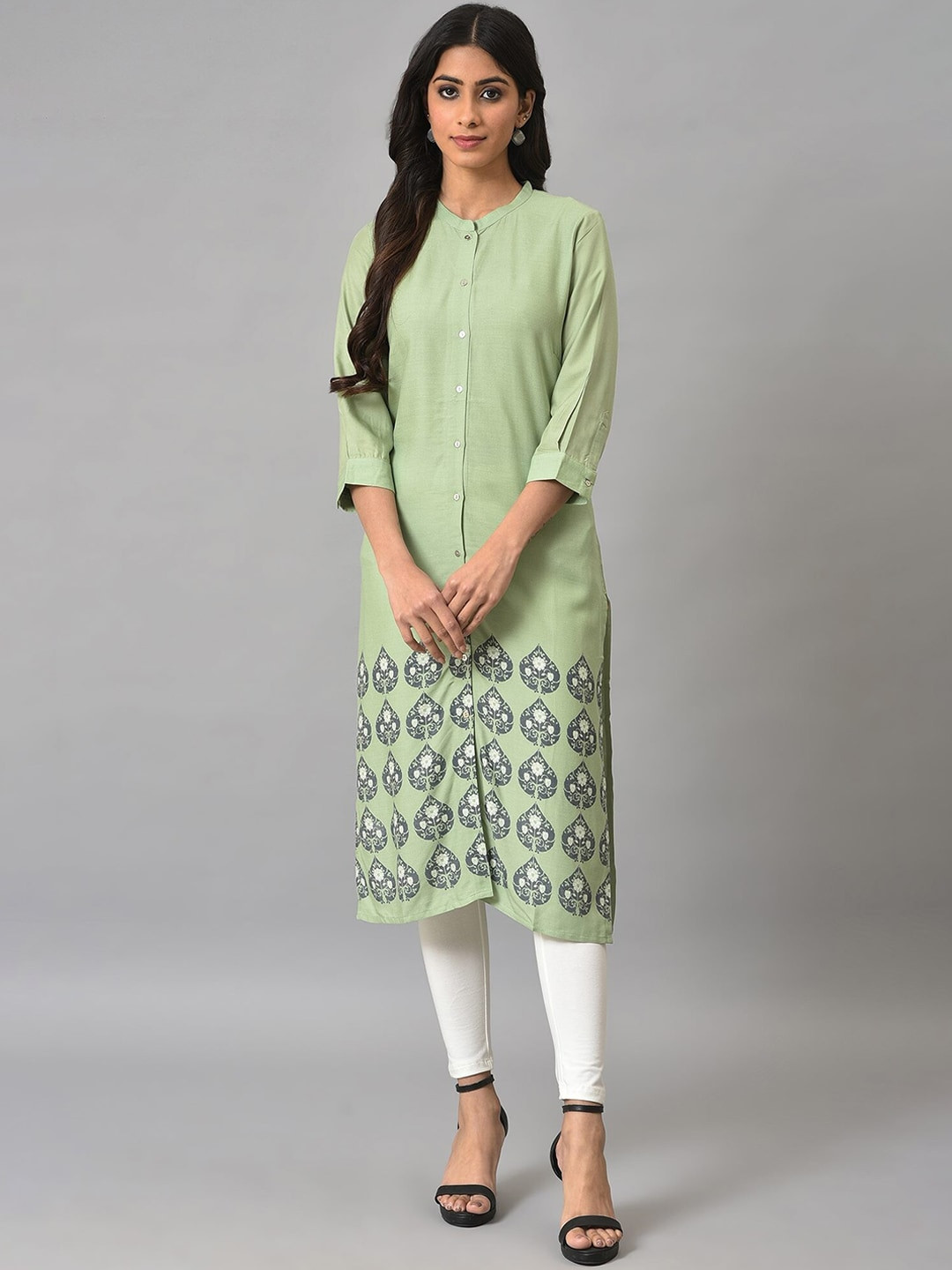 

W Women Ethnic Motifs Printed Pastels Kurta, Green
