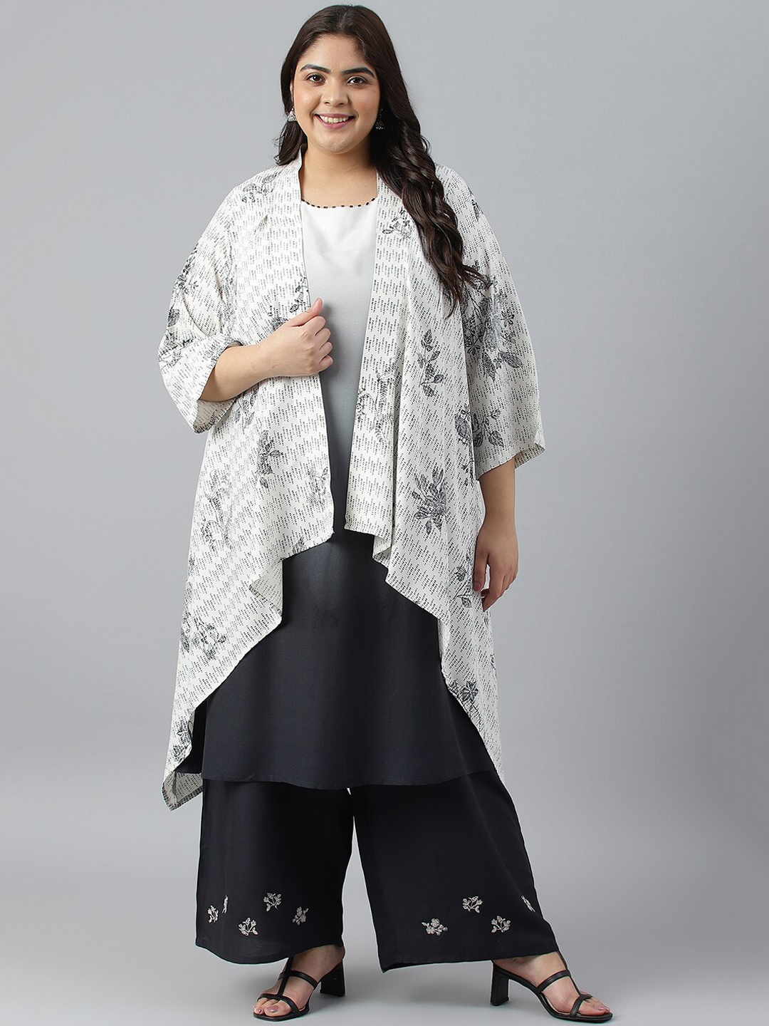 W Women Ombre Printed Kurta with Palazzos, White