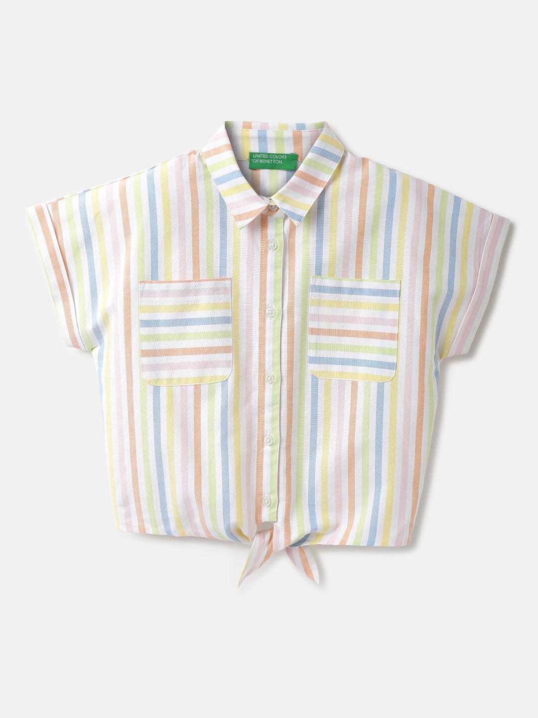 

United Colors of Benetton Girls Cotton Multi Stripes Casual Shirt, Off white
