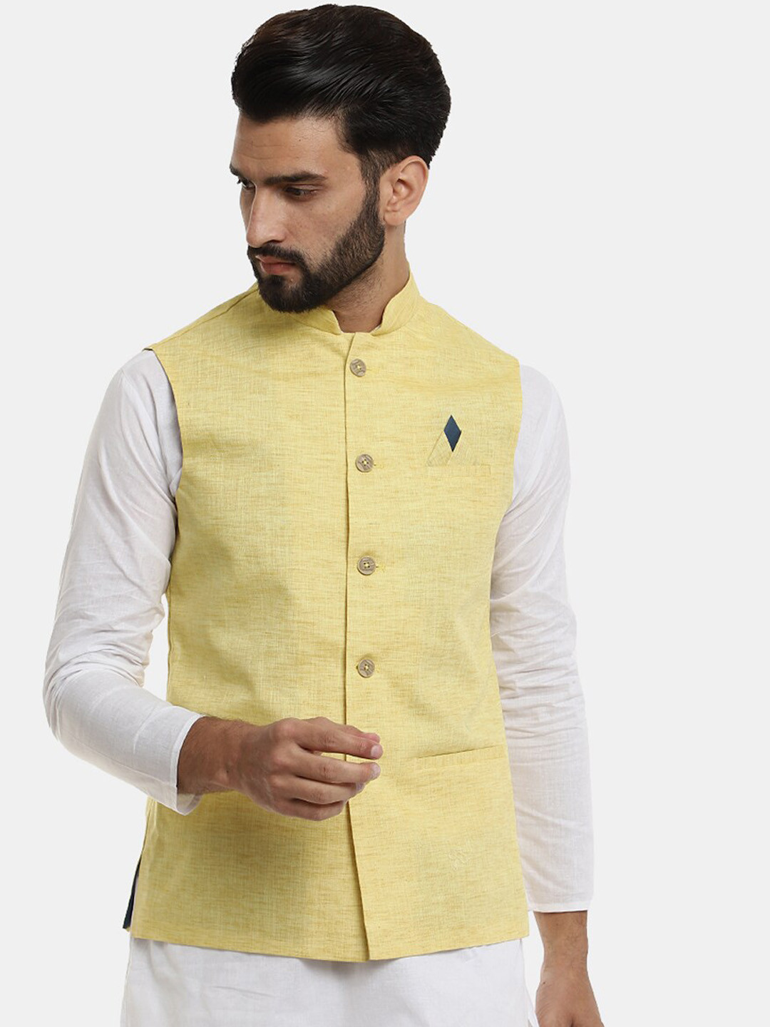 

V-Mart Men Woven Nehru Jacket, Yellow