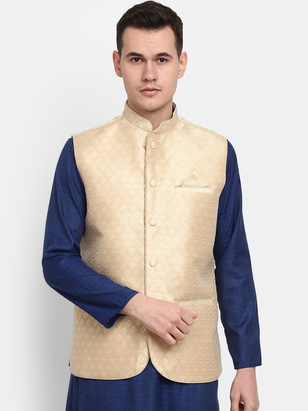 

V-Mart Men Woven Design Nehru Jacket, Beige