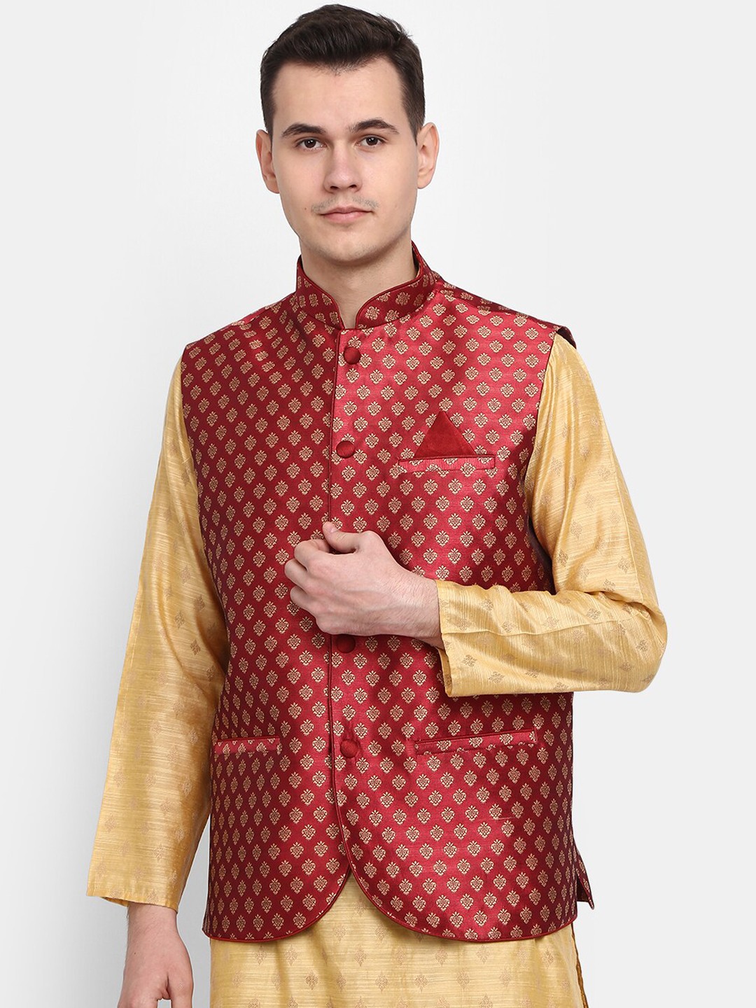 

V-Mart Men Woven Design Nehru Jacket, Maroon