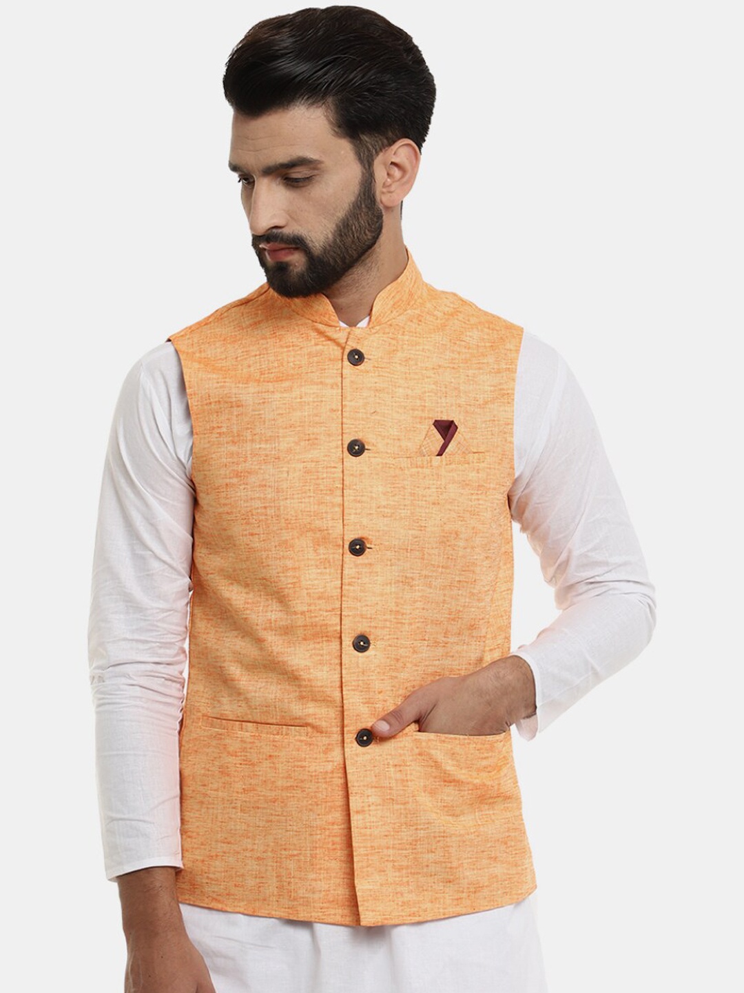 

V-Mart Men Woven Nehru Jacket, Orange