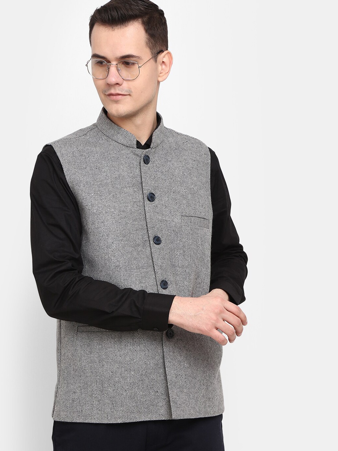 

V-Mart Men Mandarin Collar Nehru Jacket, Grey