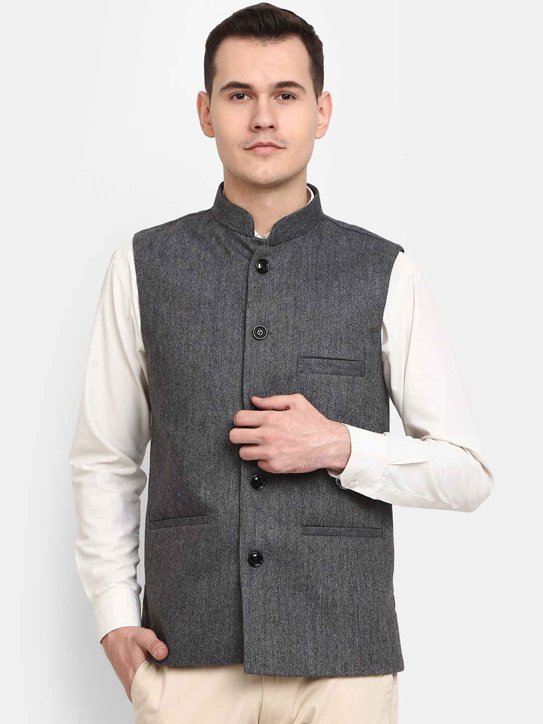 

V-Mart Men Woven Design Nehru Jacket, Grey